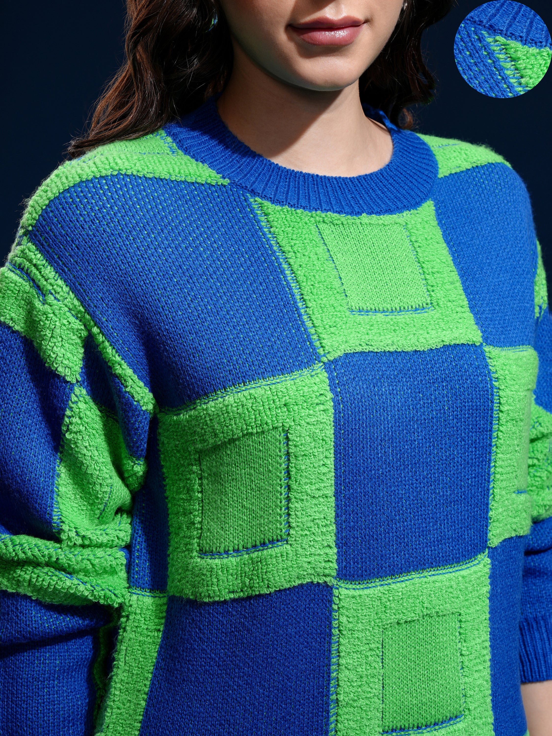 Tokyo Talkies Women Green Round Neck Sweater - Green - Image 5