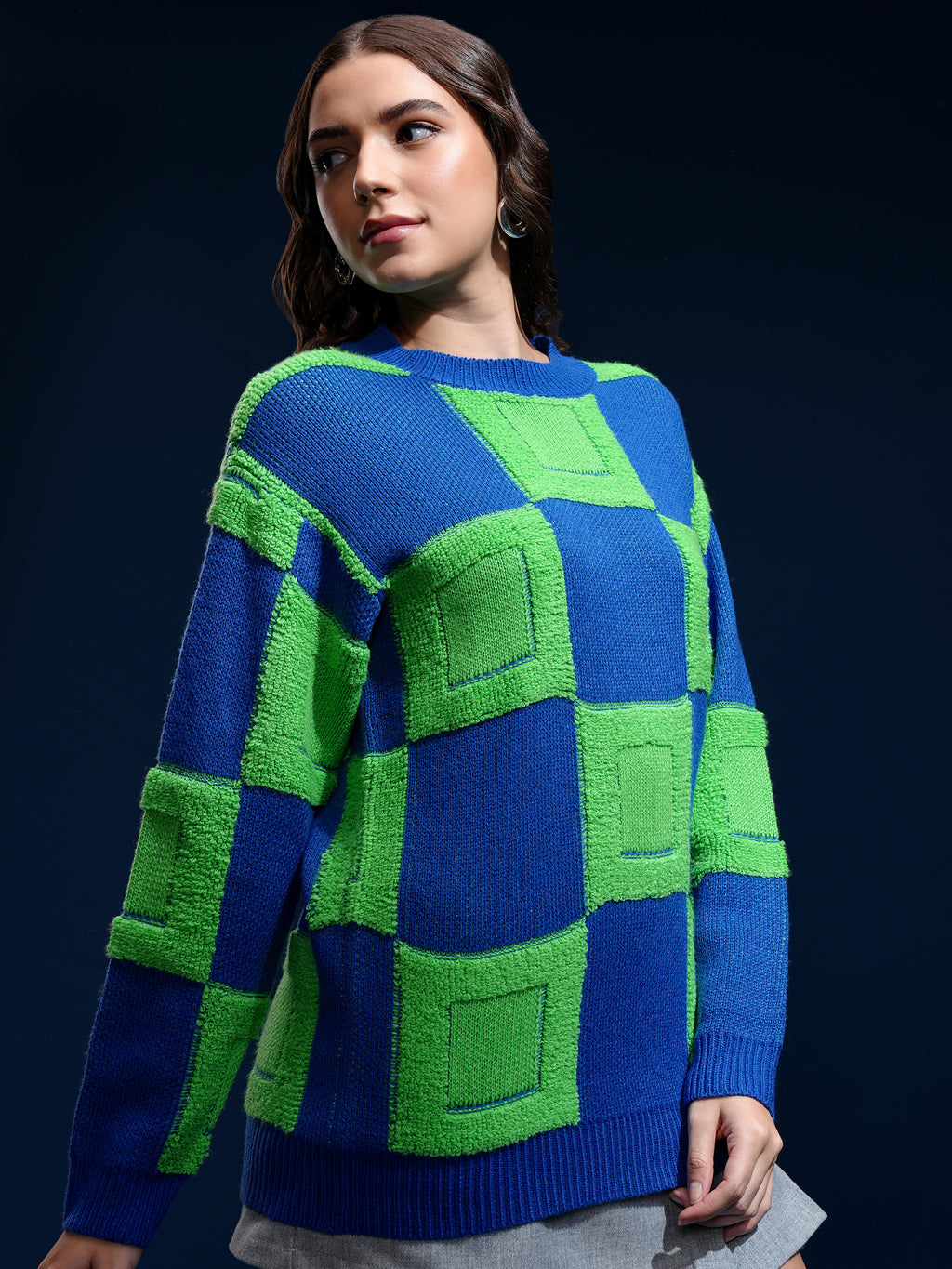 Tokyo Talkies Women Green Round Neck Sweater - Green - Image 6