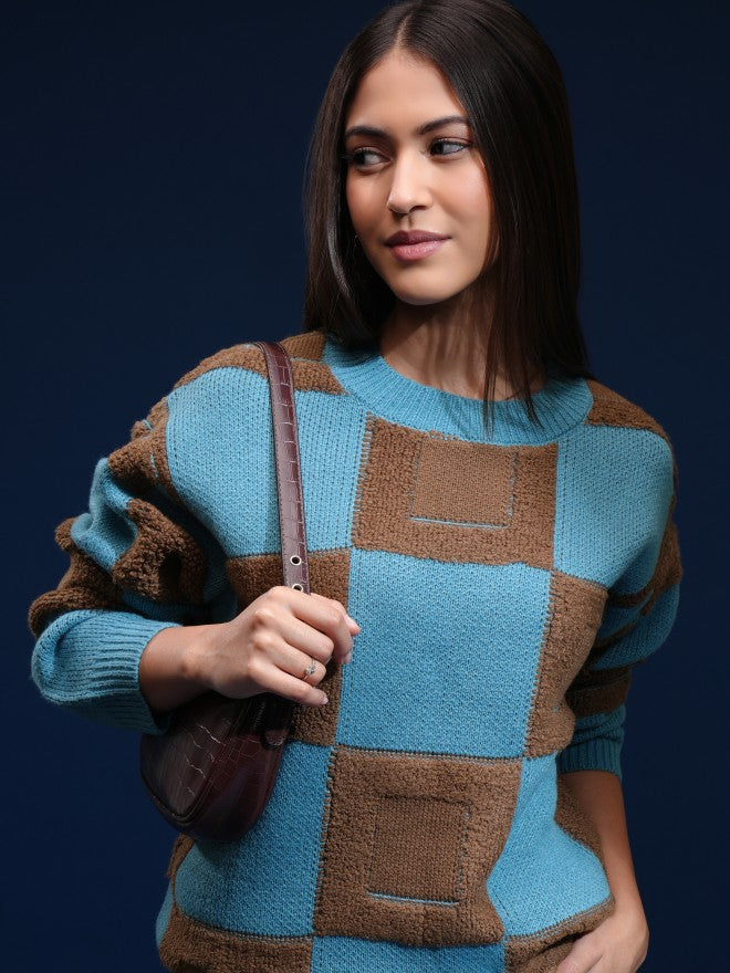 Tokyo Talkies Women Brown Round Neck Sweater - Brown - Image 1