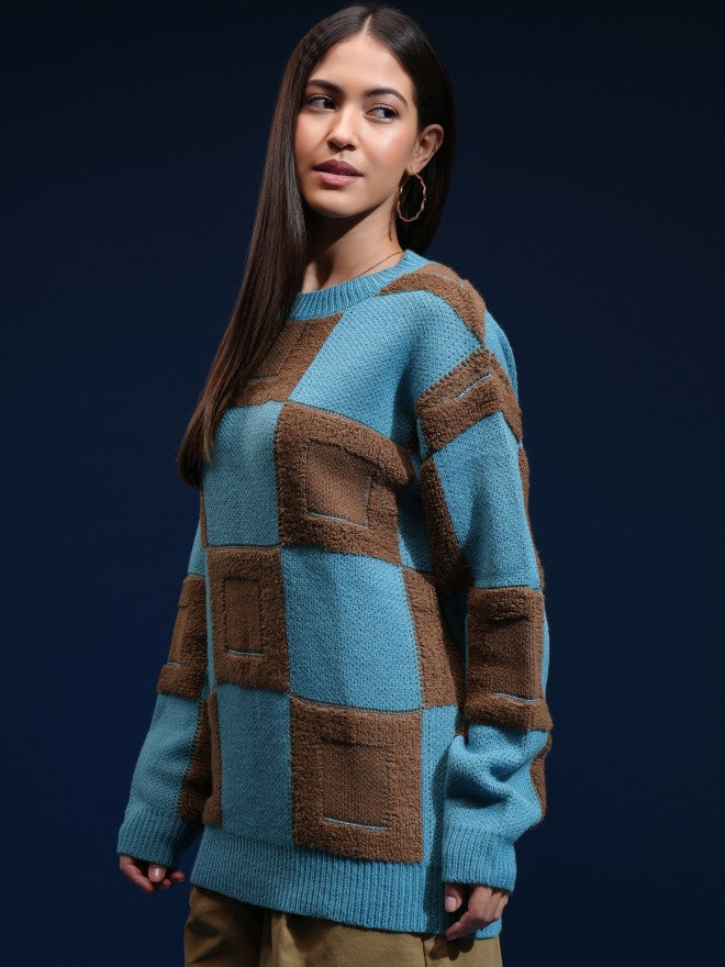 Tokyo Talkies Women Brown Round Neck Sweater - Brown - Image 4