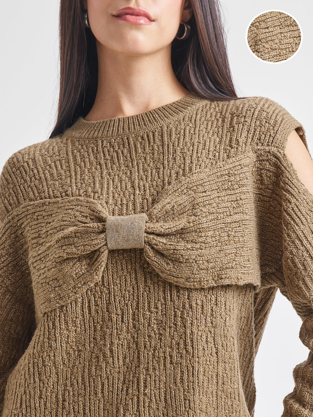 Tokyo Talkies Women Brown Round Neck Sweater - Brown - Image 5