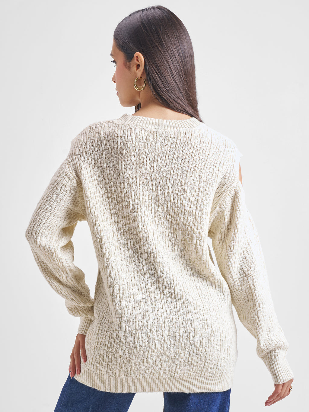 Tokyo Talkies Women White Round Neck Sweater - White - Image 3