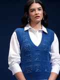 Tokyo Talkies Women Blue V-Neck Sweater - Blue - Image 1
