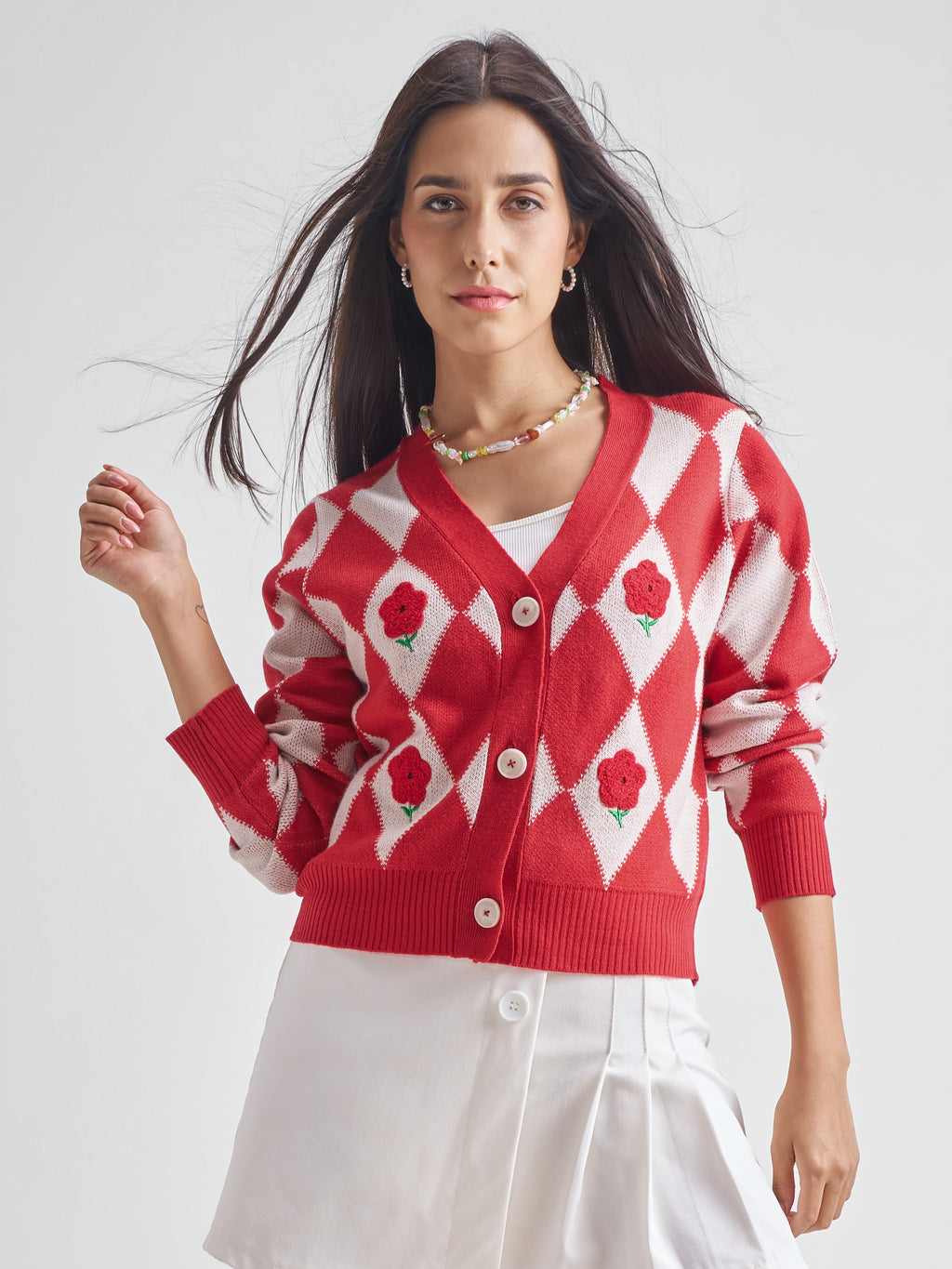 Tokyo Talkies Women Red V-Neck Sweater - Red - Image 1