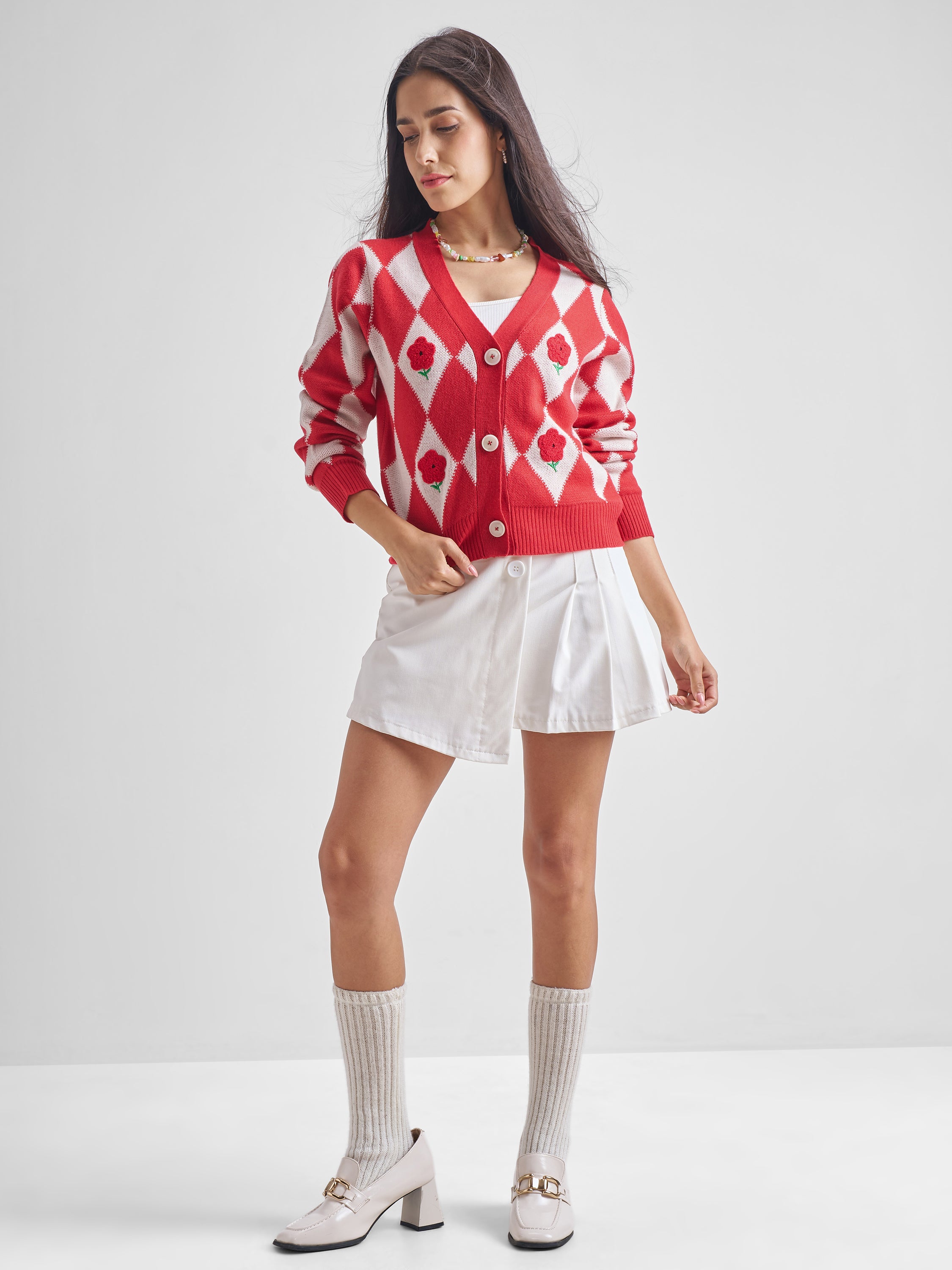 Tokyo Talkies Women Red V-Neck Sweater - Red - Image 2