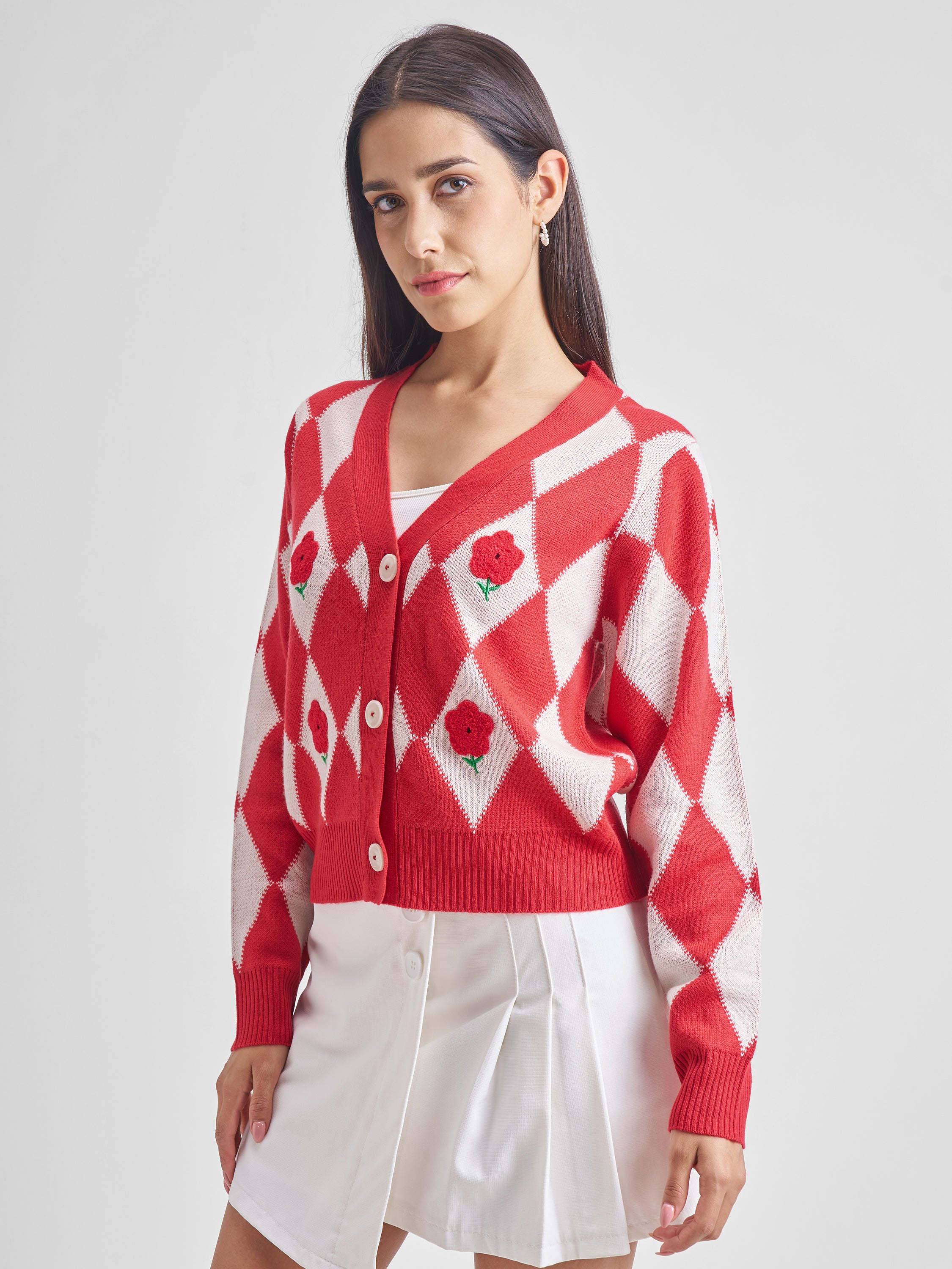 Tokyo Talkies Women Red V-Neck Sweater - Red - Image 4