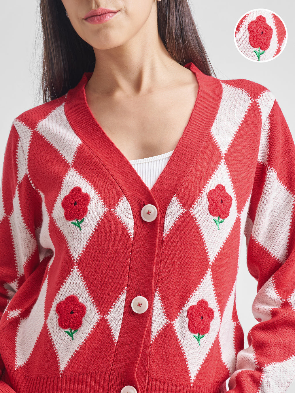 Tokyo Talkies Women Red V-Neck Sweater - Red - Image 5
