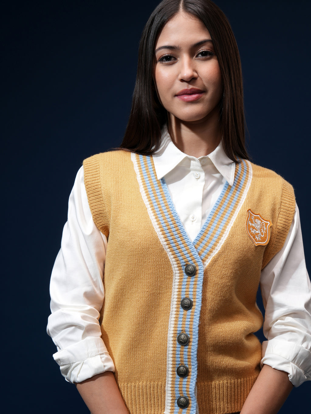 Tokyo Talkies Women Yellow V-Neck Sweater - Yellow - Image 1