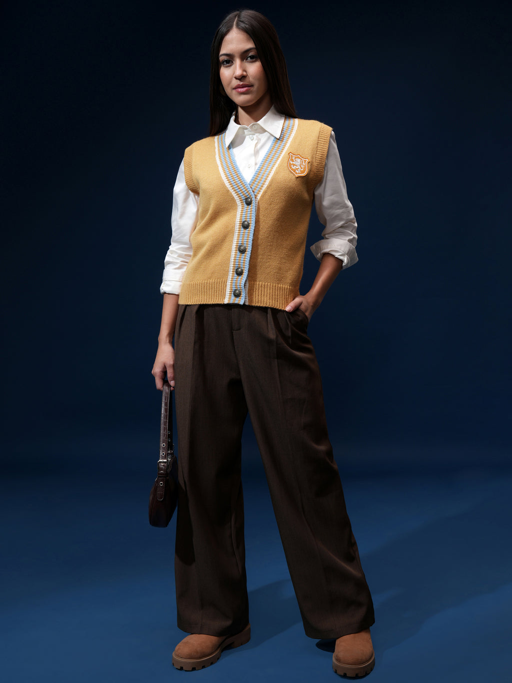 Tokyo Talkies Women Yellow V-Neck Sweater - Yellow - Image 2