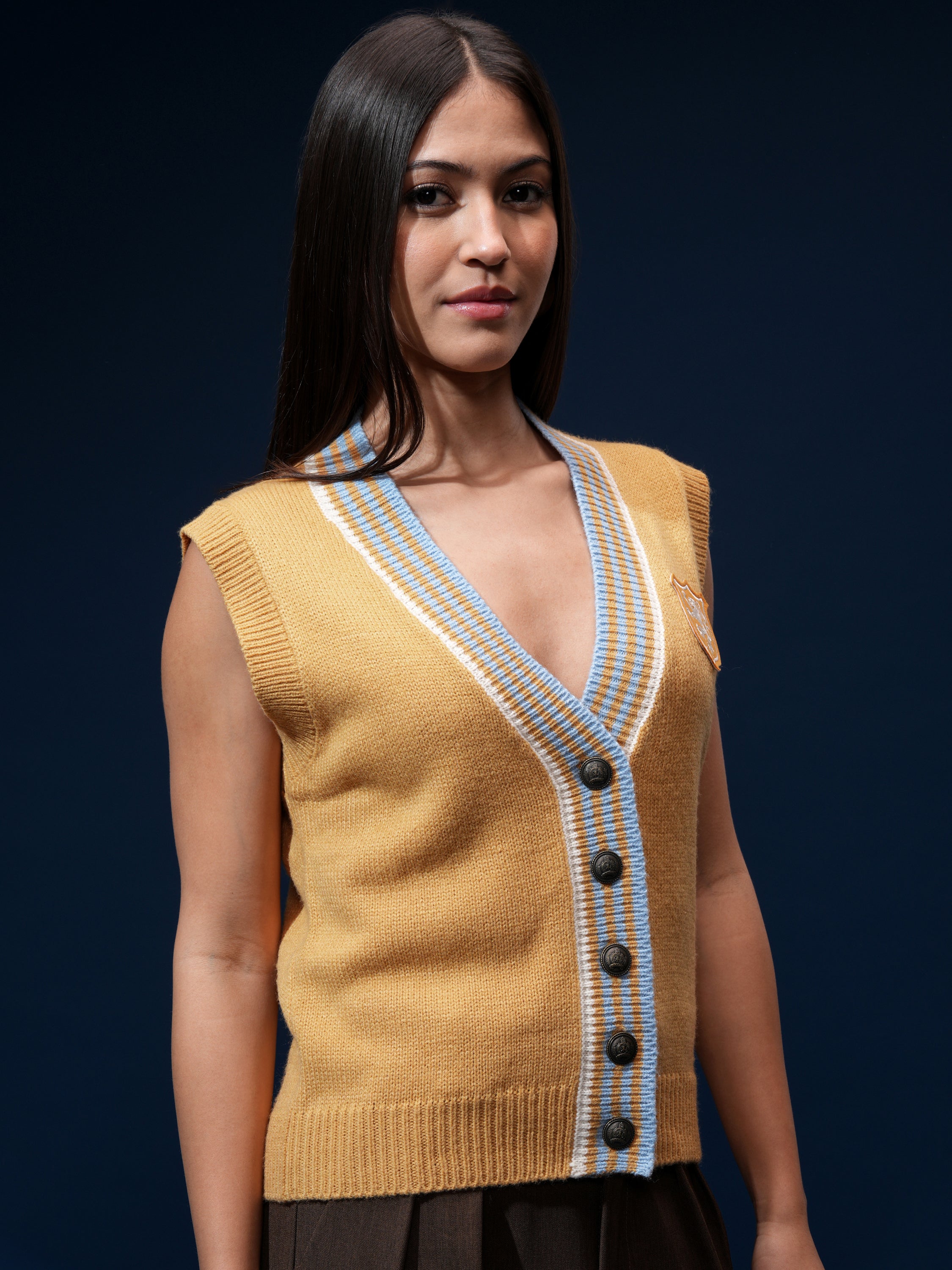 Tokyo Talkies Women Yellow V-Neck Sweater - Yellow - Image 6