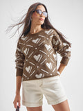 Tokyo Talkies Women Brown Round Neck Sweater - Brown - Image 1
