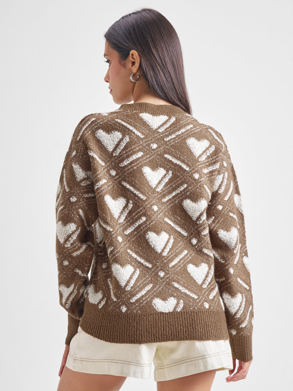 Tokyo Talkies Women Brown Round Neck Sweater - Brown - Image 3