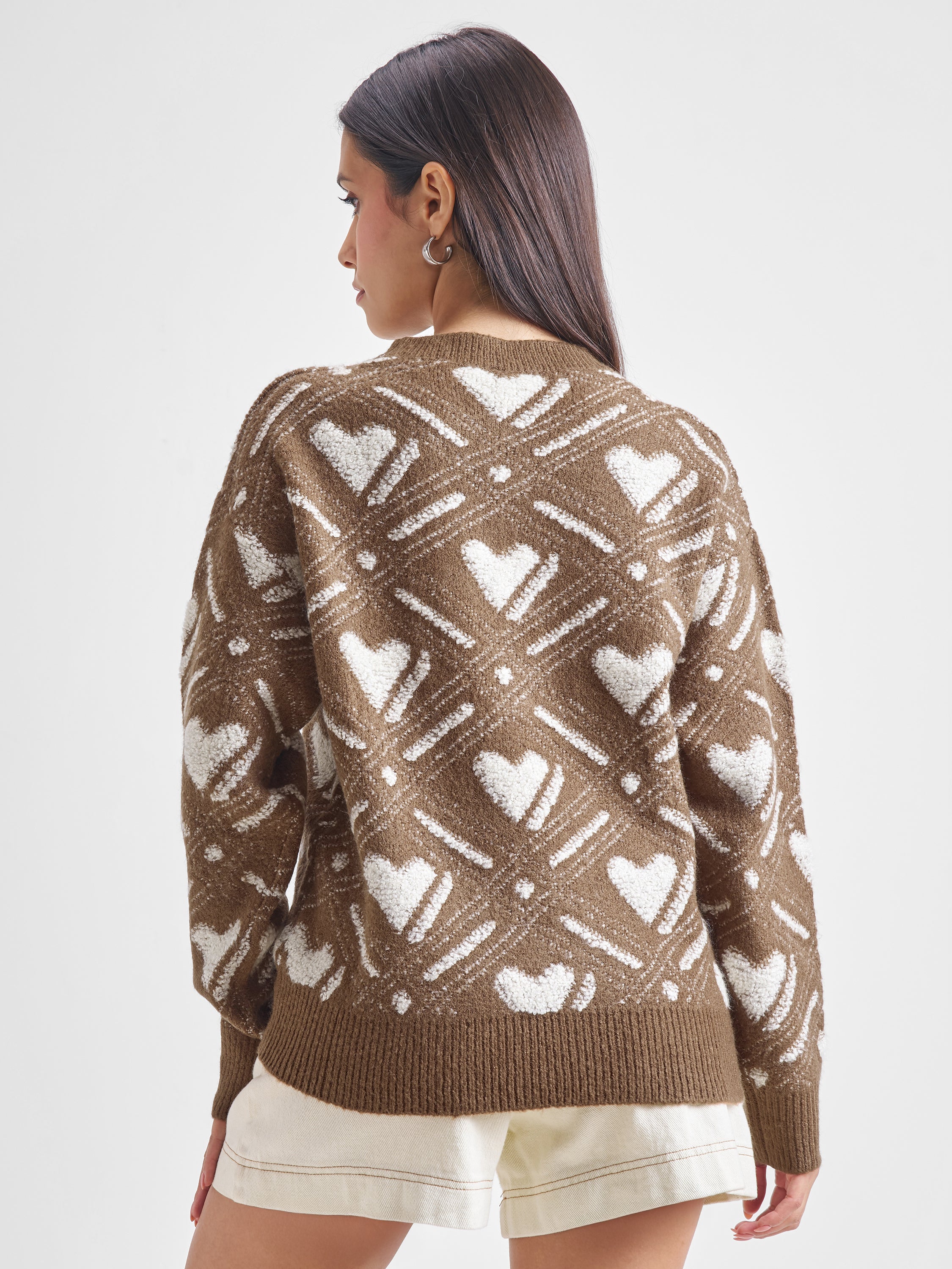 Tokyo Talkies Women Brown Round Neck Sweater - Brown - Image 3