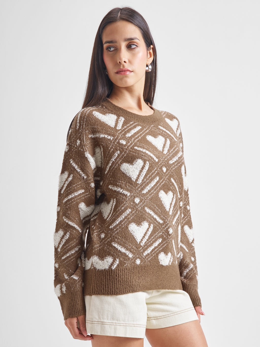 Tokyo Talkies Women Brown Round Neck Sweater - Brown - Image 6