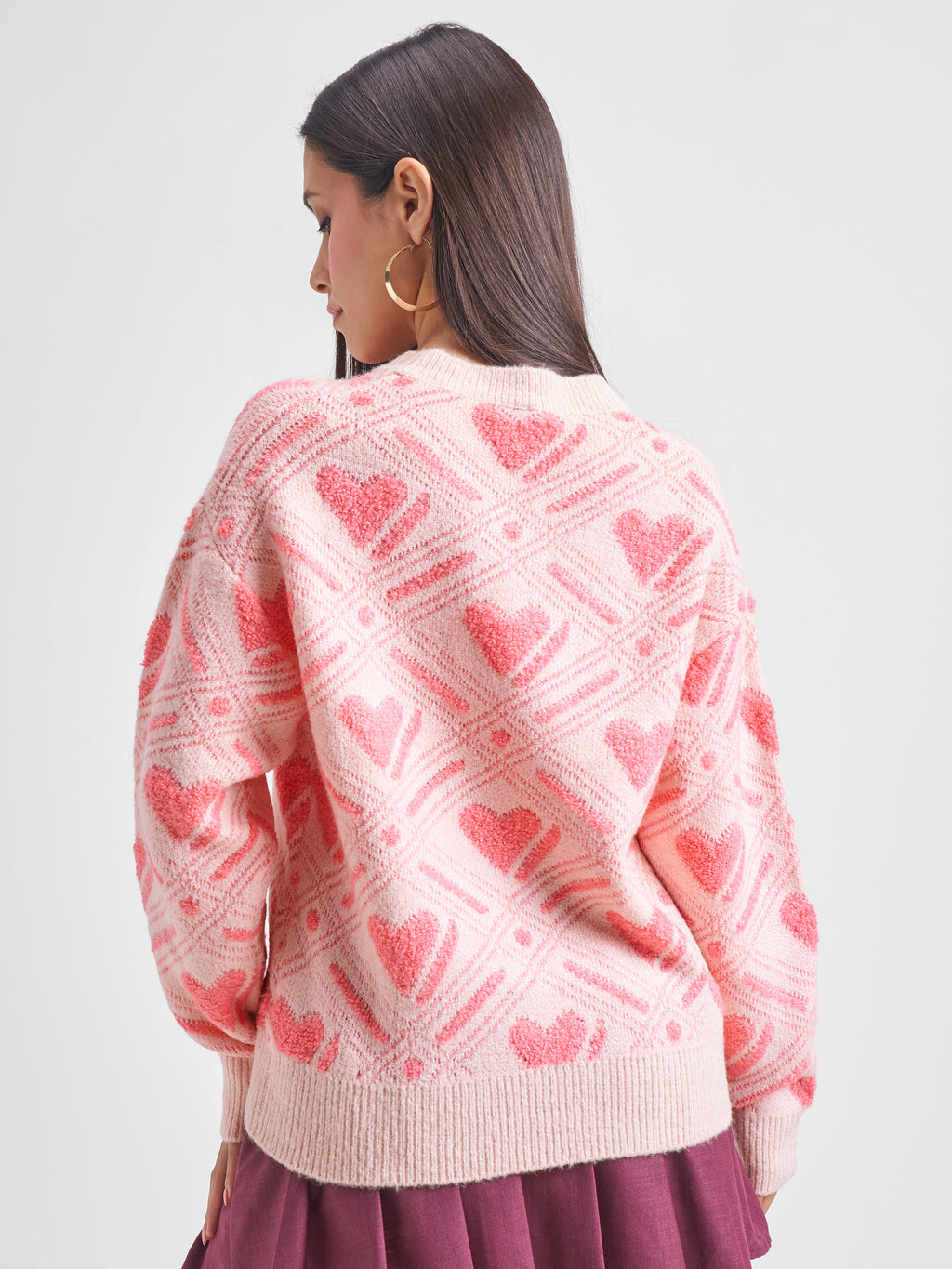 Tokyo Talkies Women Pink Round Neck Sweater - Pink - Image 3
