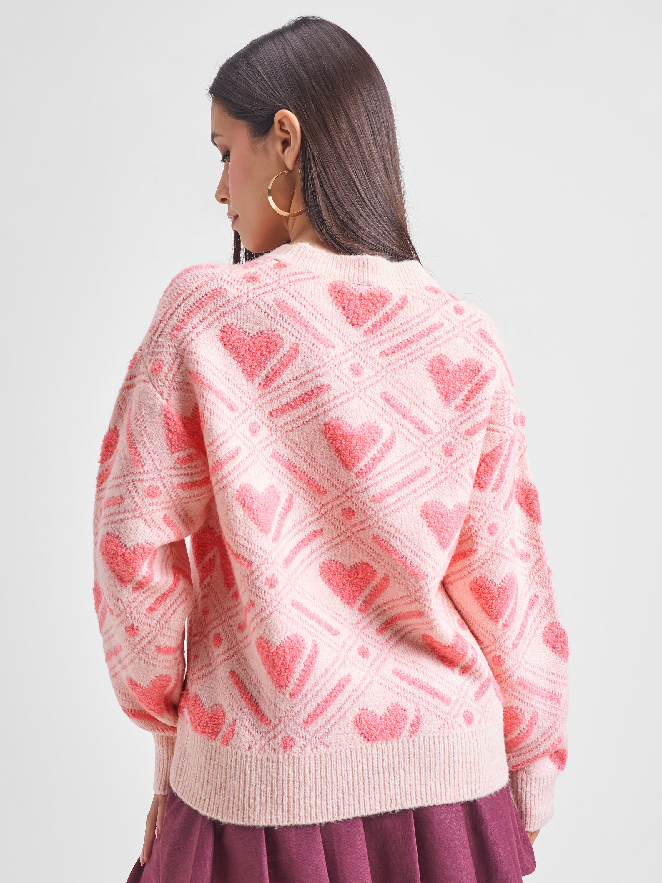 Tokyo Talkies Women Pink Round Neck Sweater - Pink - Image 3
