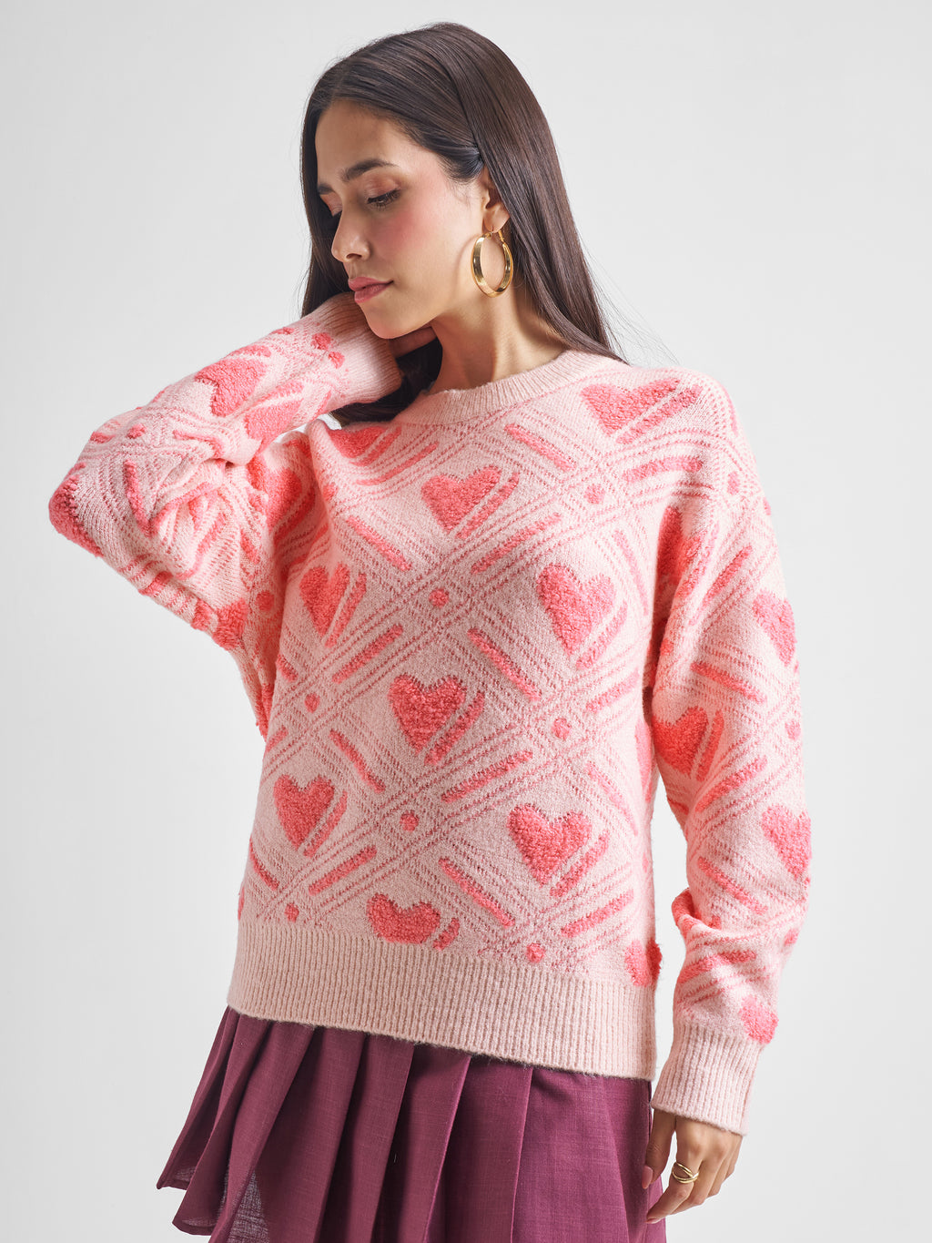 Tokyo Talkies Women Pink Round Neck Sweater - Pink - Image 4