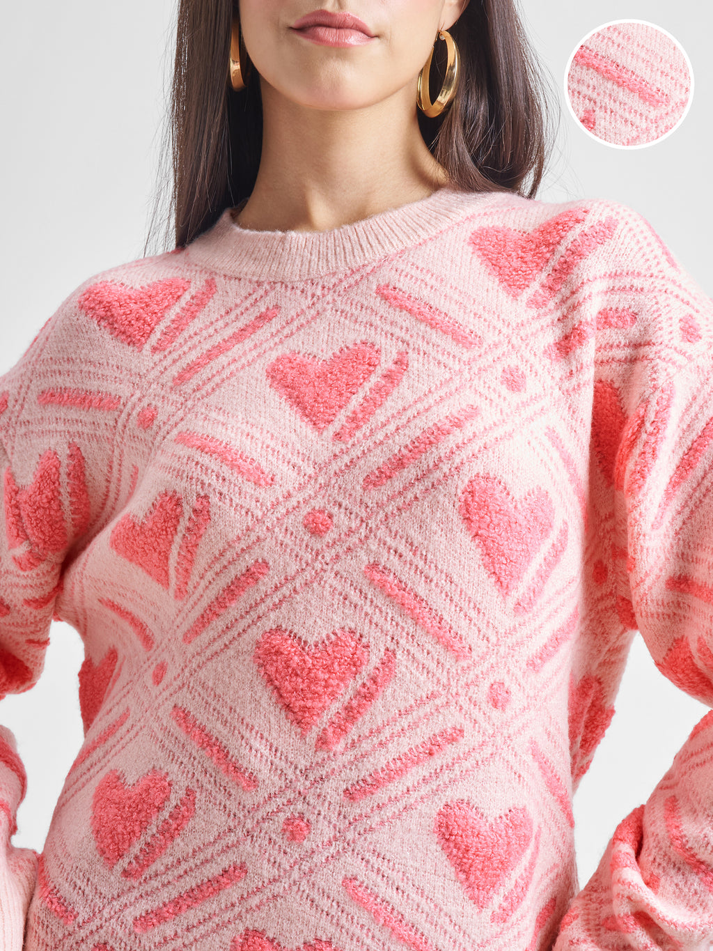 Tokyo Talkies Women Pink Round Neck Sweater - Pink - Image 5