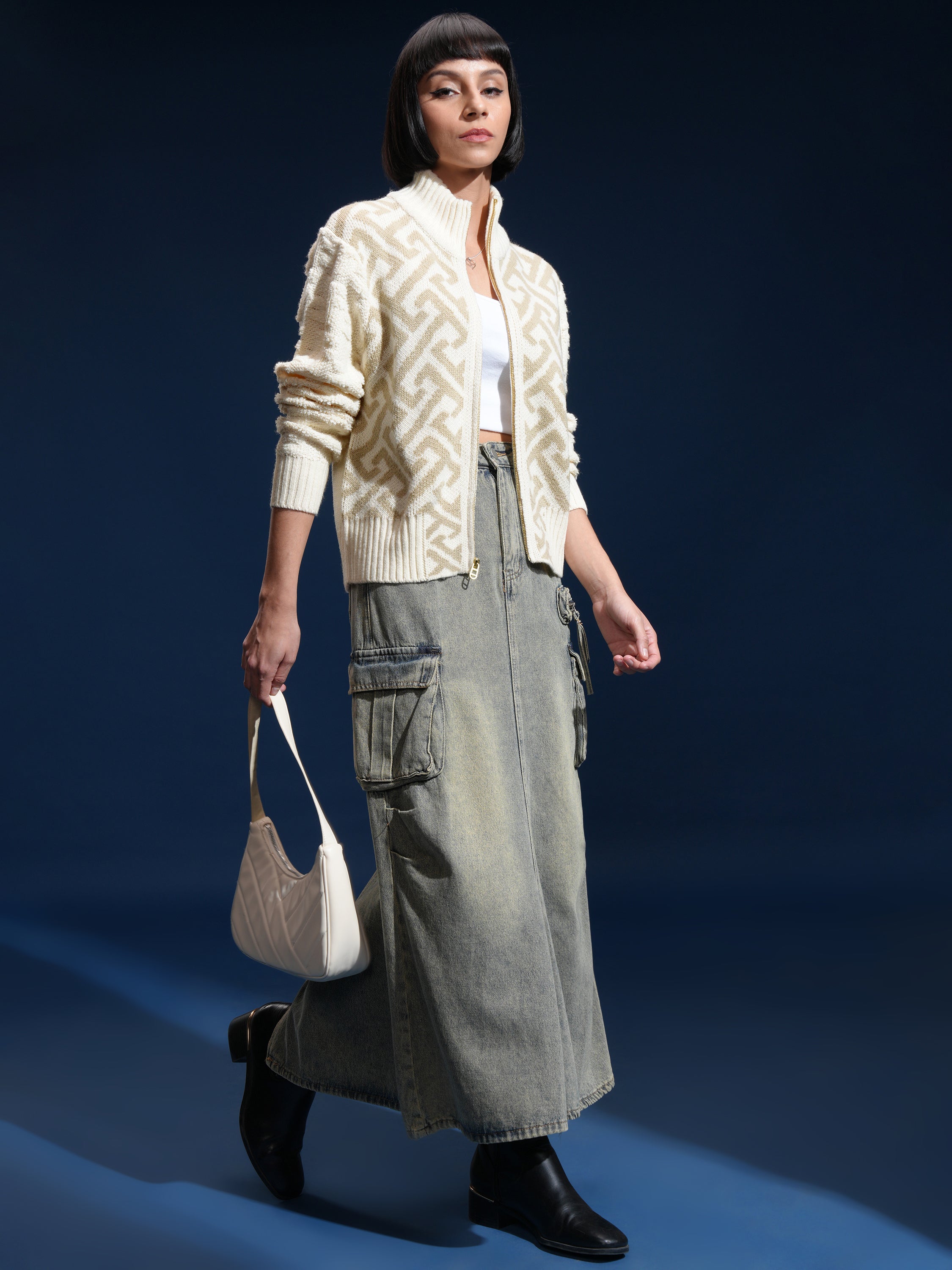 Tokyo Talkies Women Off White High Neck Sweater - Off White - Image 2