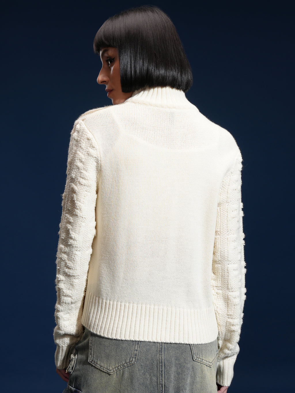 Tokyo Talkies Women Off White High Neck Sweater - Off White - Image 3