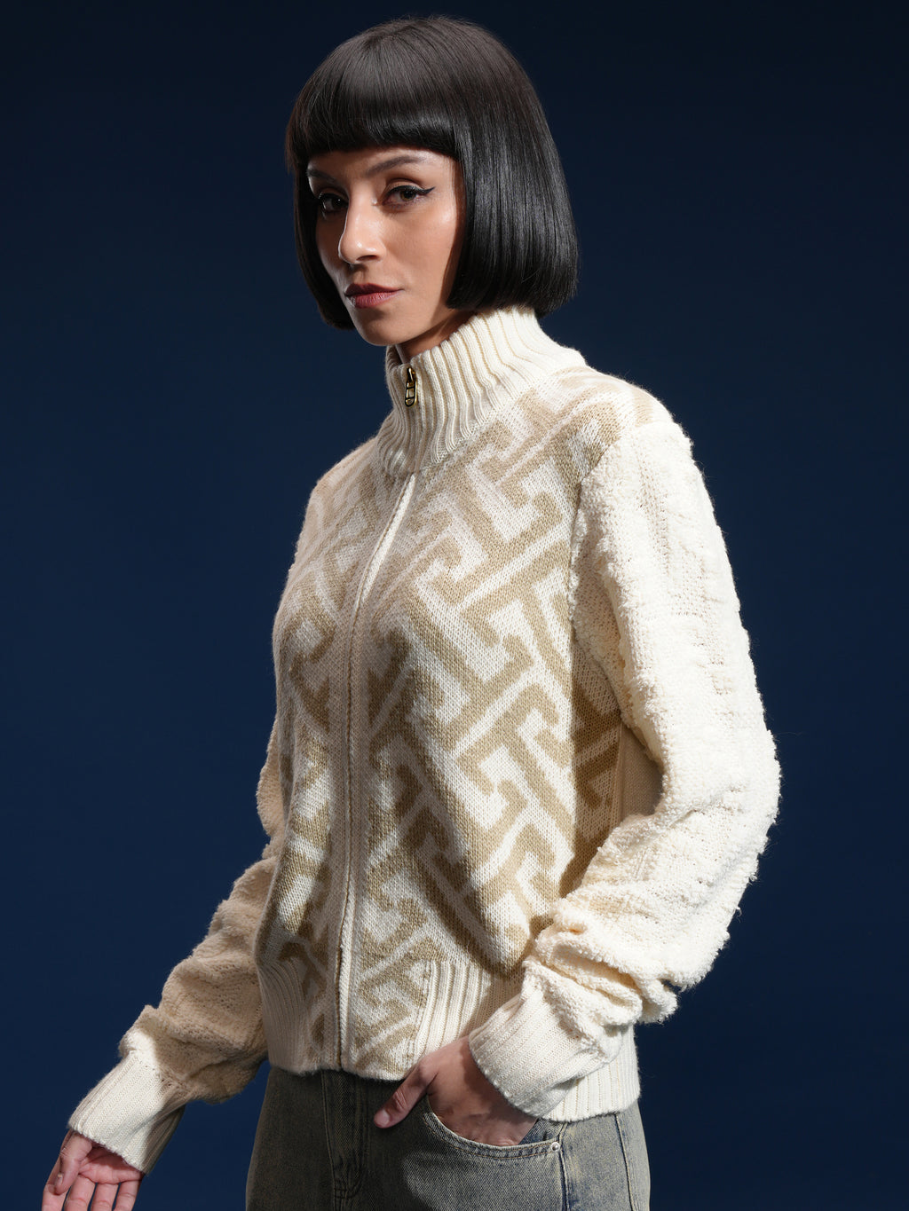 Tokyo Talkies Women Off White High Neck Sweater - Off White - Image 4