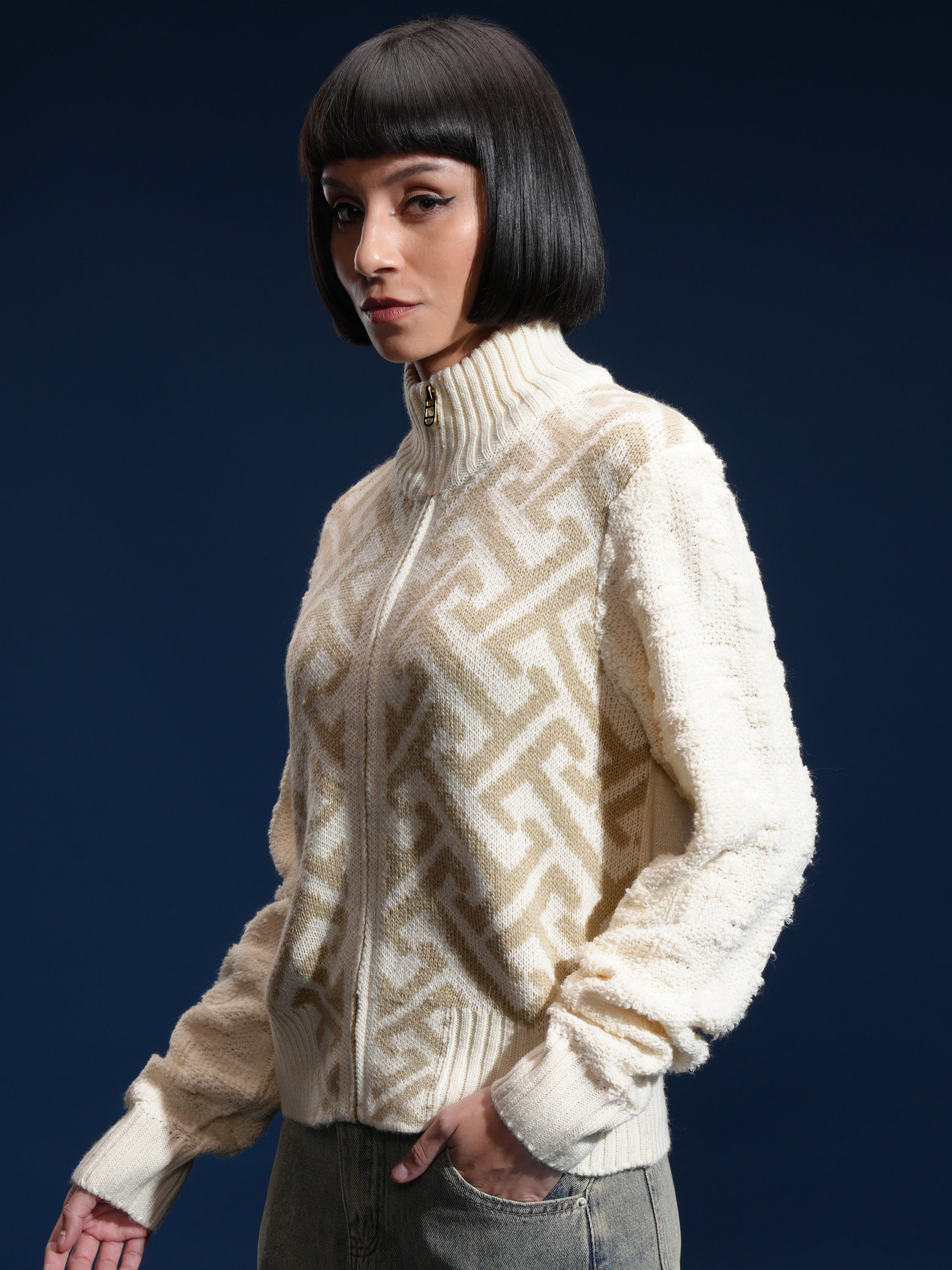 Tokyo Talkies Women Off White High Neck Sweater - Off White - Image 4