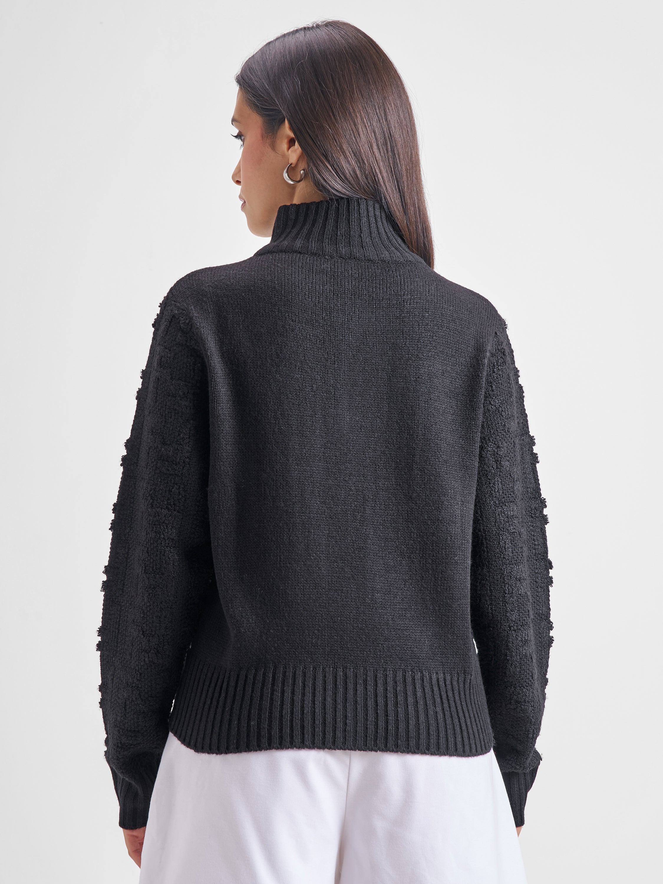Tokyo Talkies Women Black High Neck Sweater - Black - Image 3