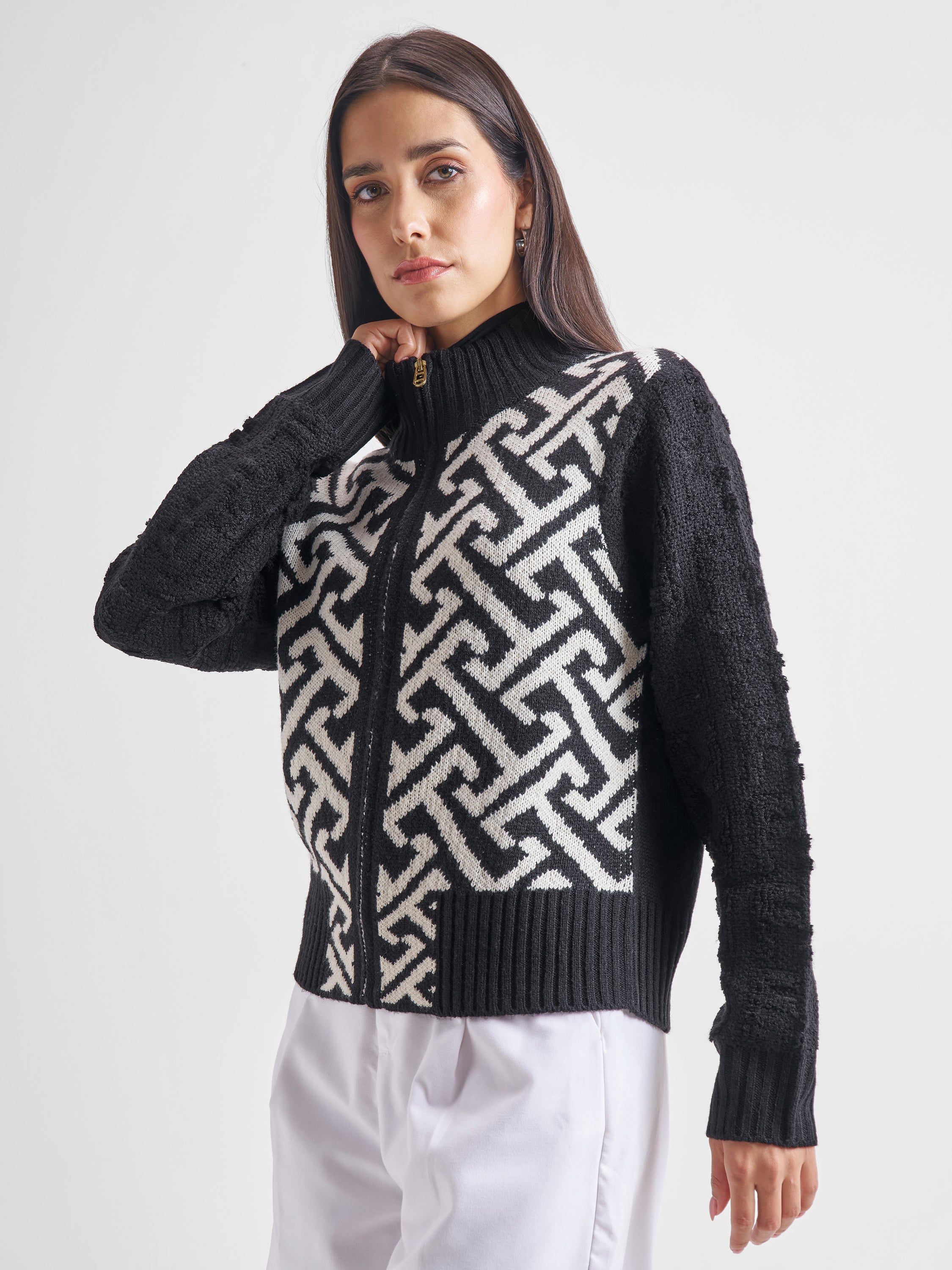 Tokyo Talkies Women Black High Neck Sweater - Black - Image 4