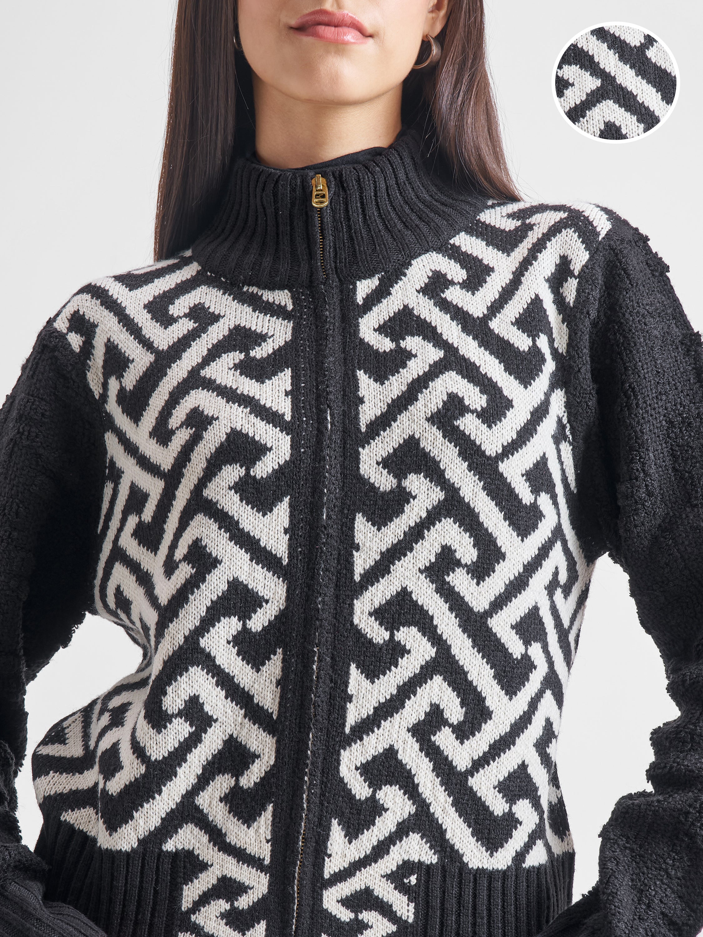 Tokyo Talkies Women Black High Neck Sweater - Black - Image 5