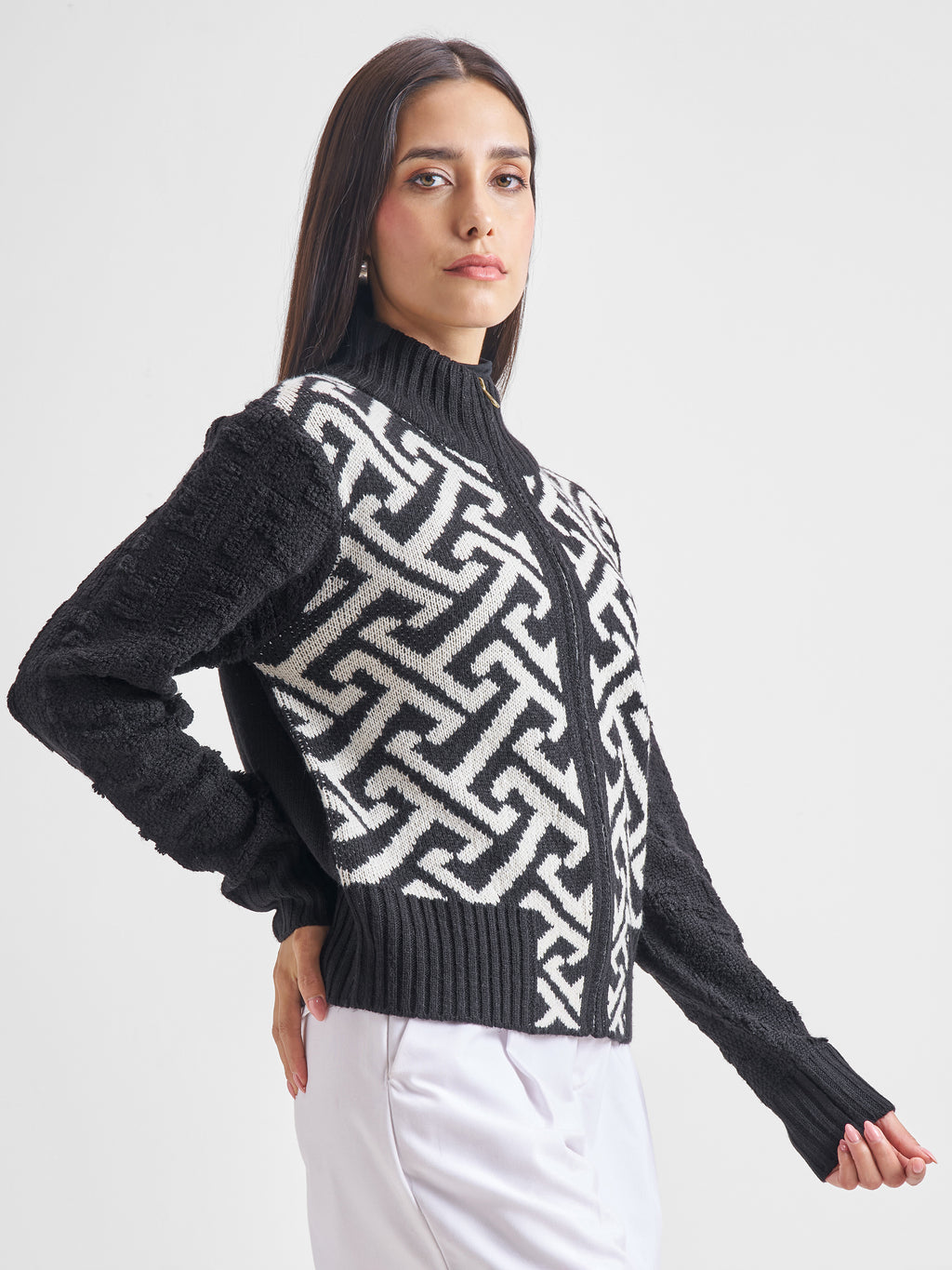 Tokyo Talkies Women Black High Neck Sweater - Black - Image 6