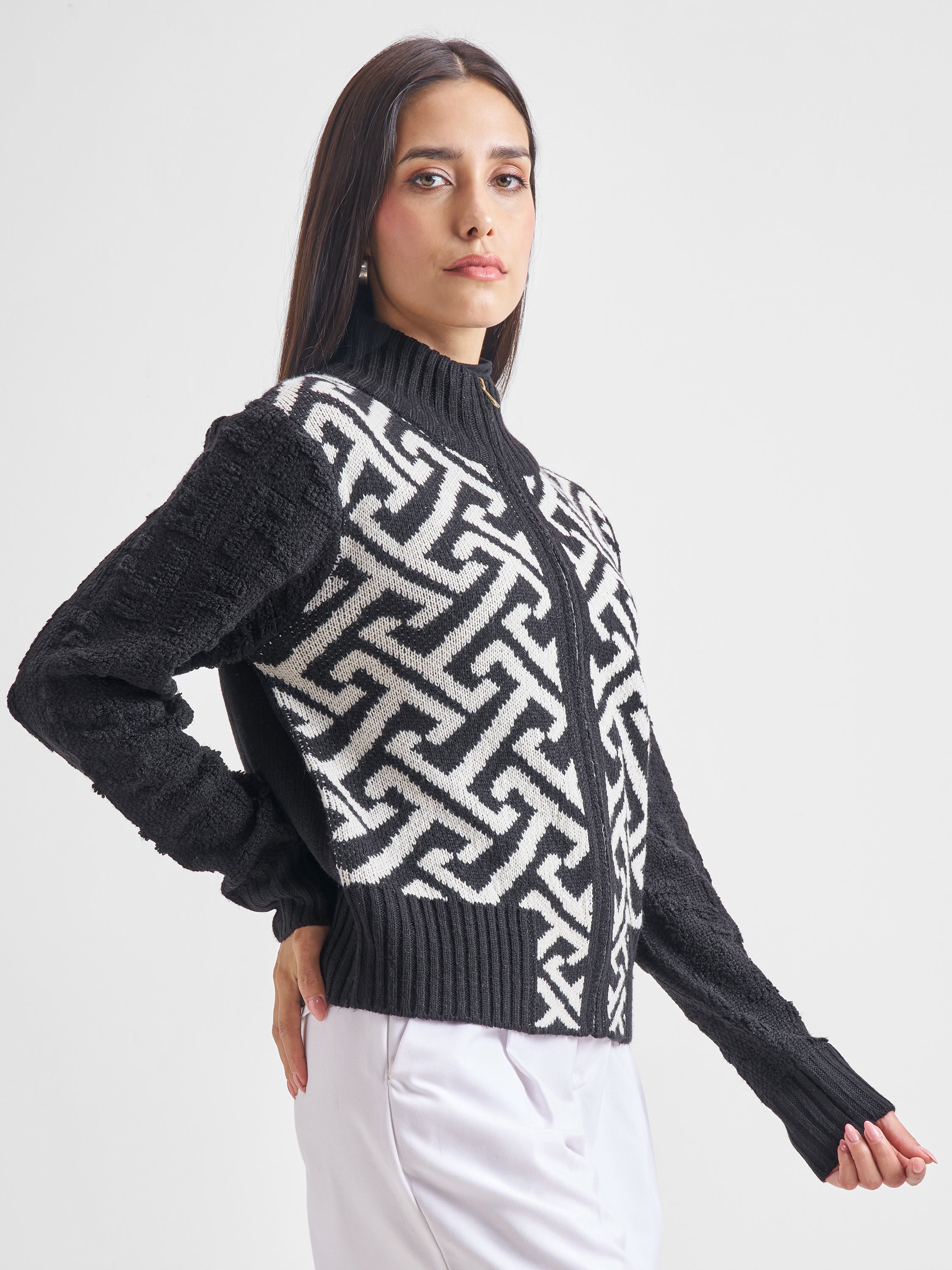 Tokyo Talkies Women Black High Neck Sweater - Black - Image 6