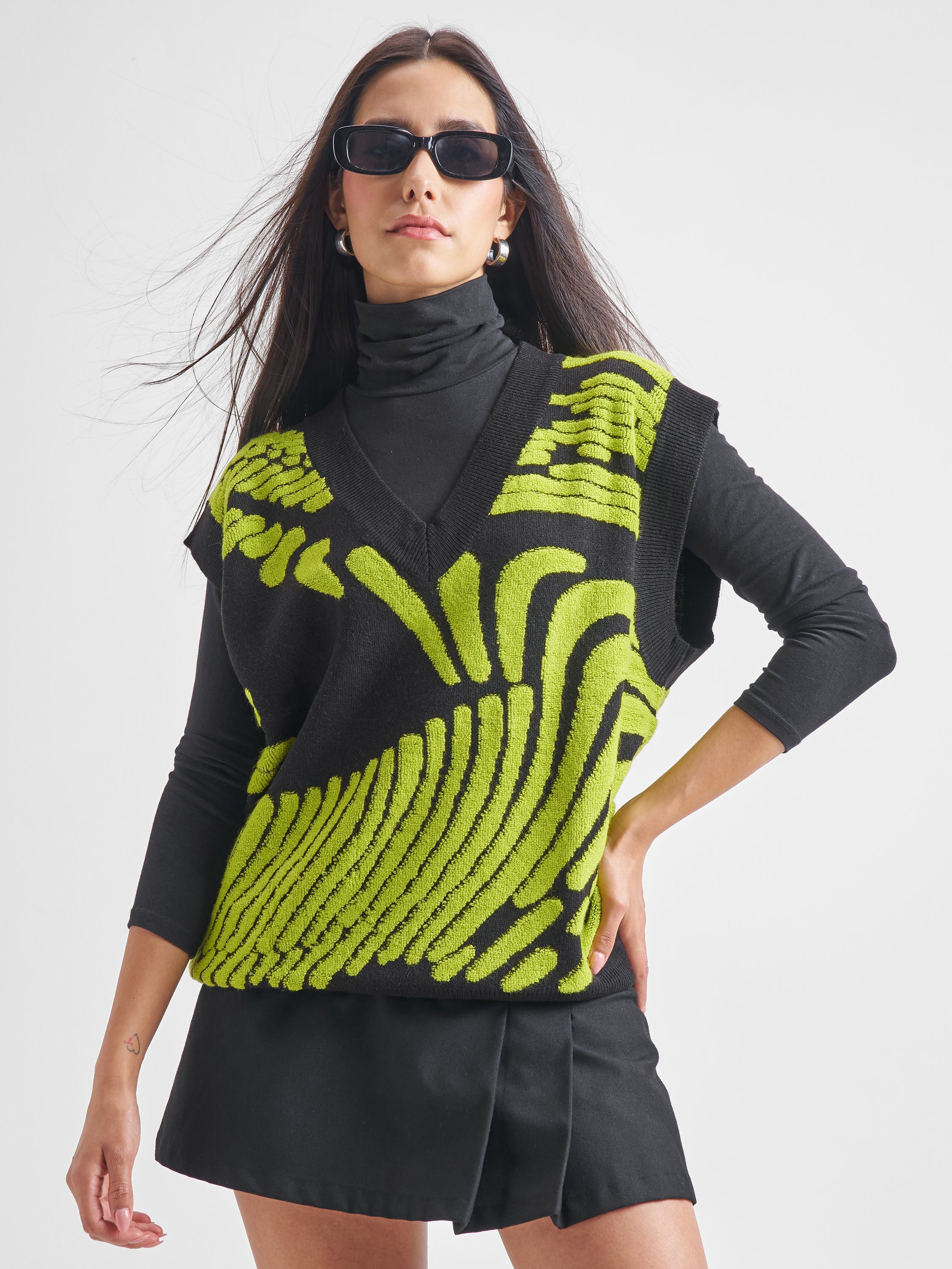 Tokyo Talkies Women Black V-Neck Sweatshirts - Black - Image 1