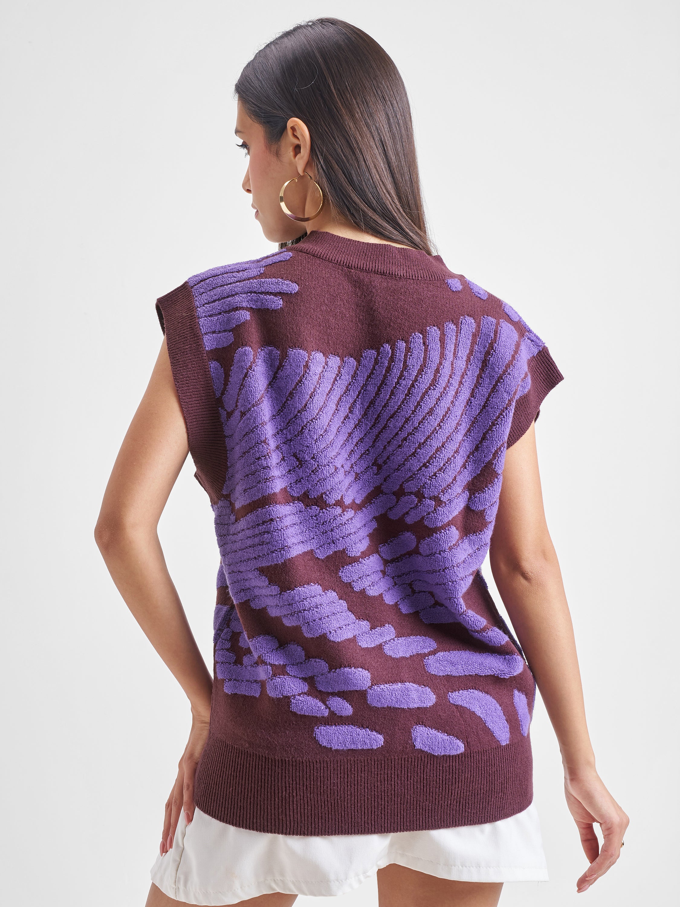 Tokyo Talkies Women Brown V-Neck Sweater - Brown - Image 3