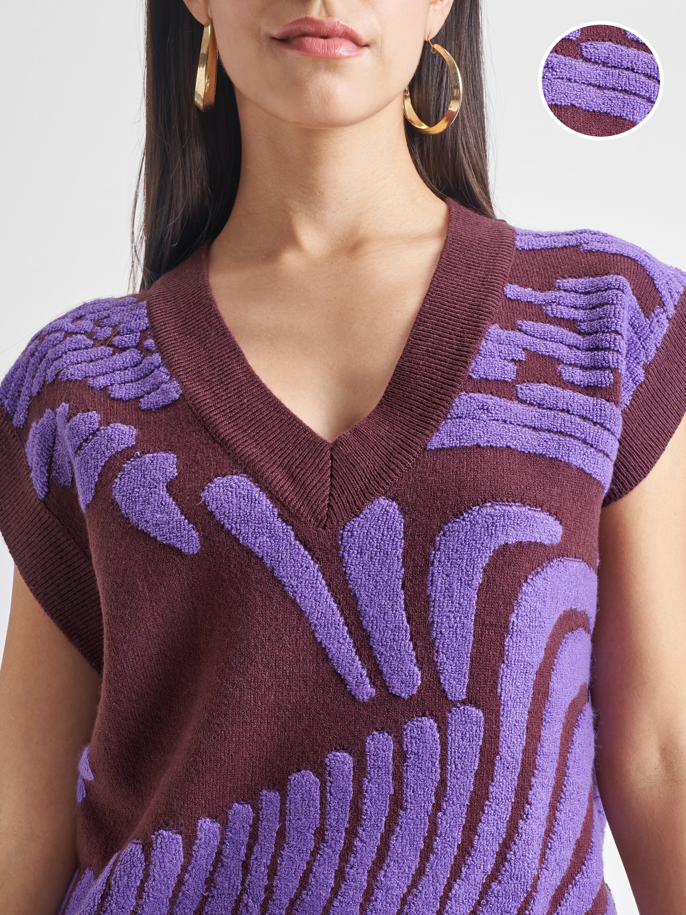 Tokyo Talkies Women Brown V-Neck Sweater - Brown - Image 5