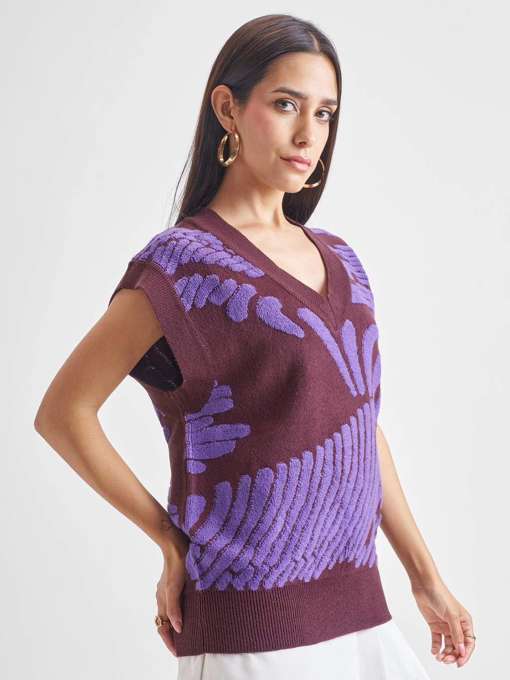 Tokyo Talkies Women Brown V-Neck Sweater - Brown - Image 6