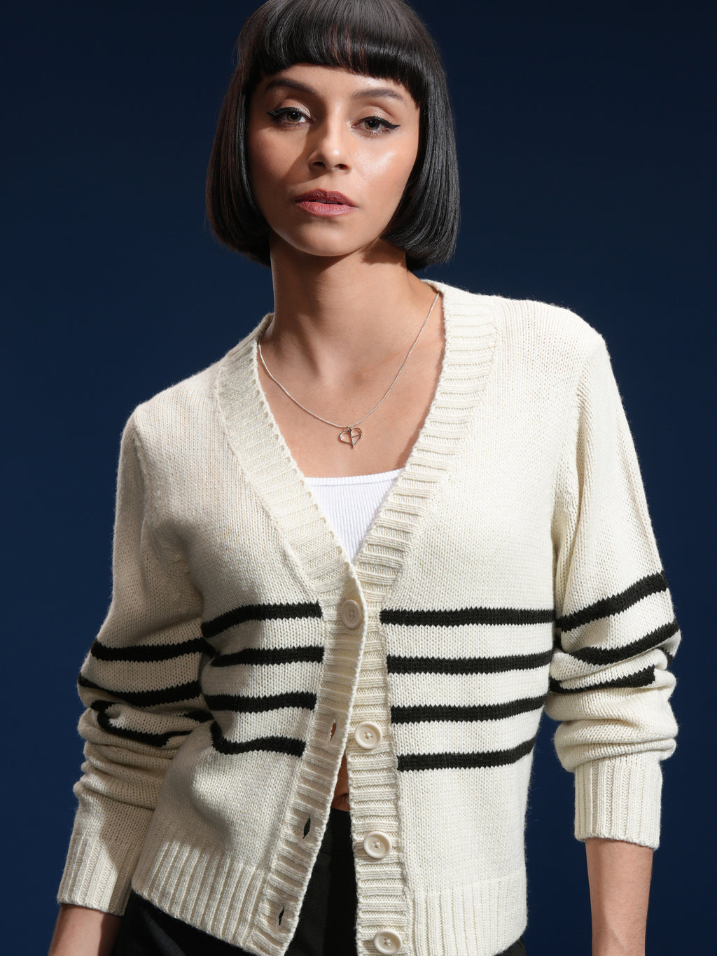 Tokyo Talkies Women White V-Neck Sweater - White - Image 1