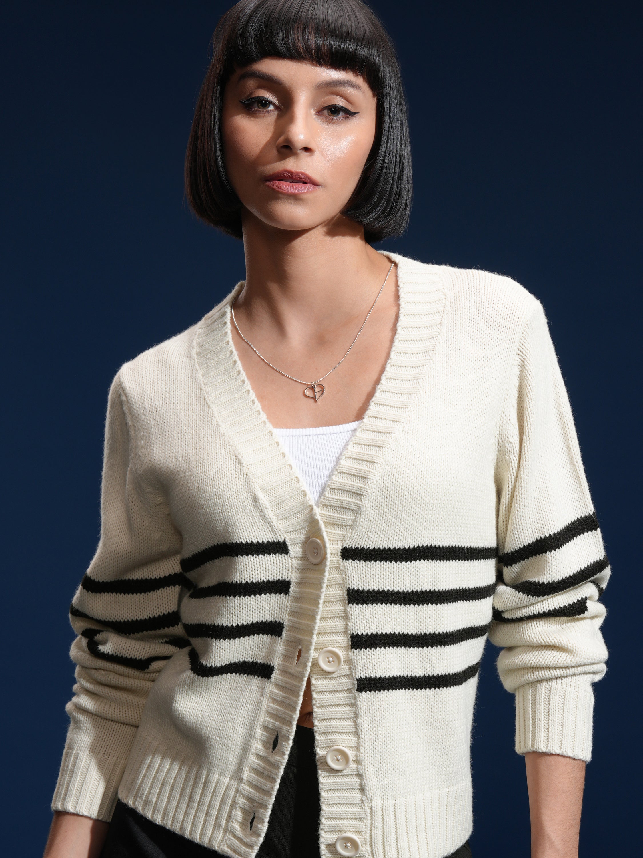Tokyo Talkies Women White V-Neck Sweater - White - Image 1