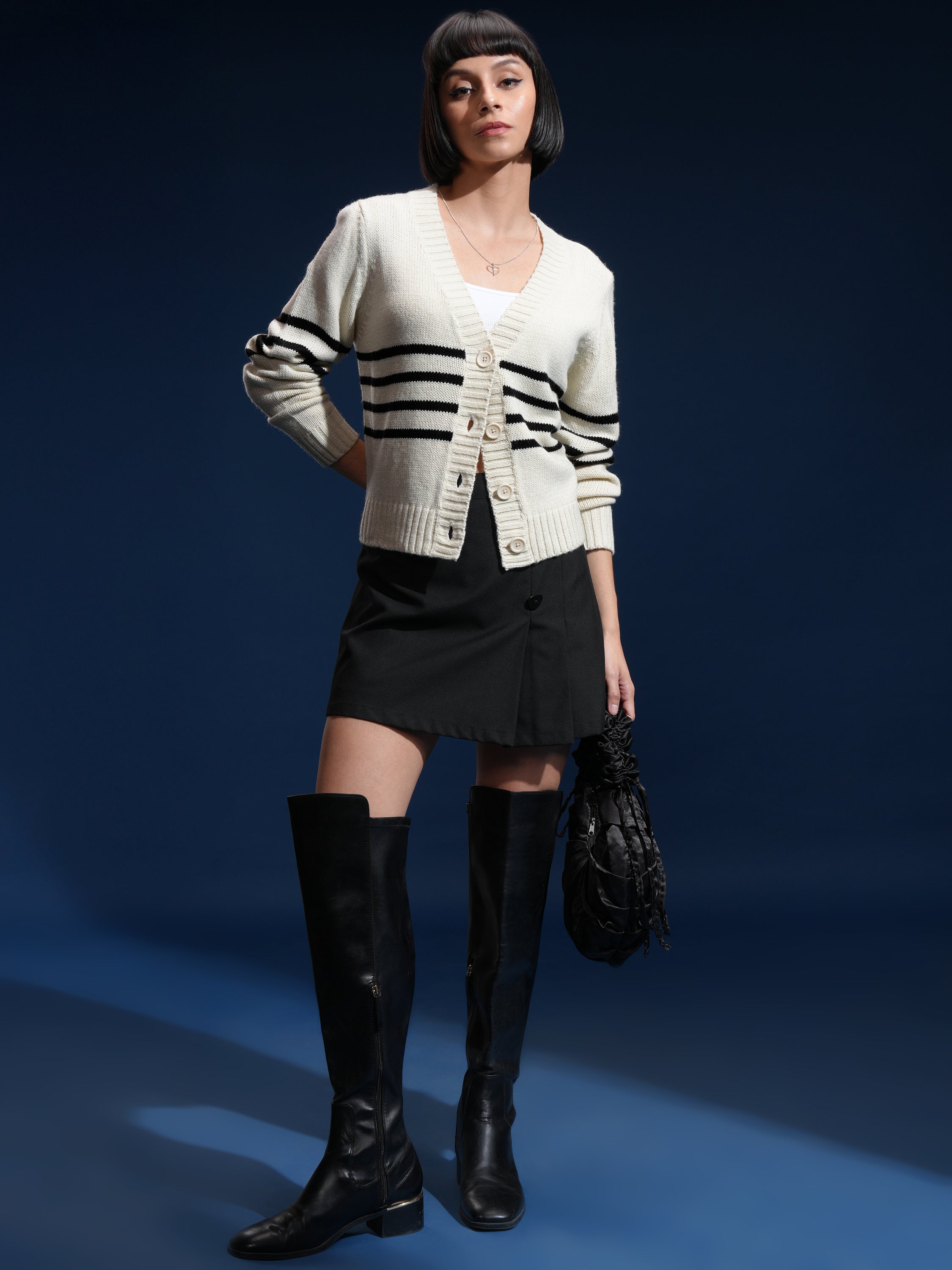 Tokyo Talkies Women White V-Neck Sweater - White - Image 2