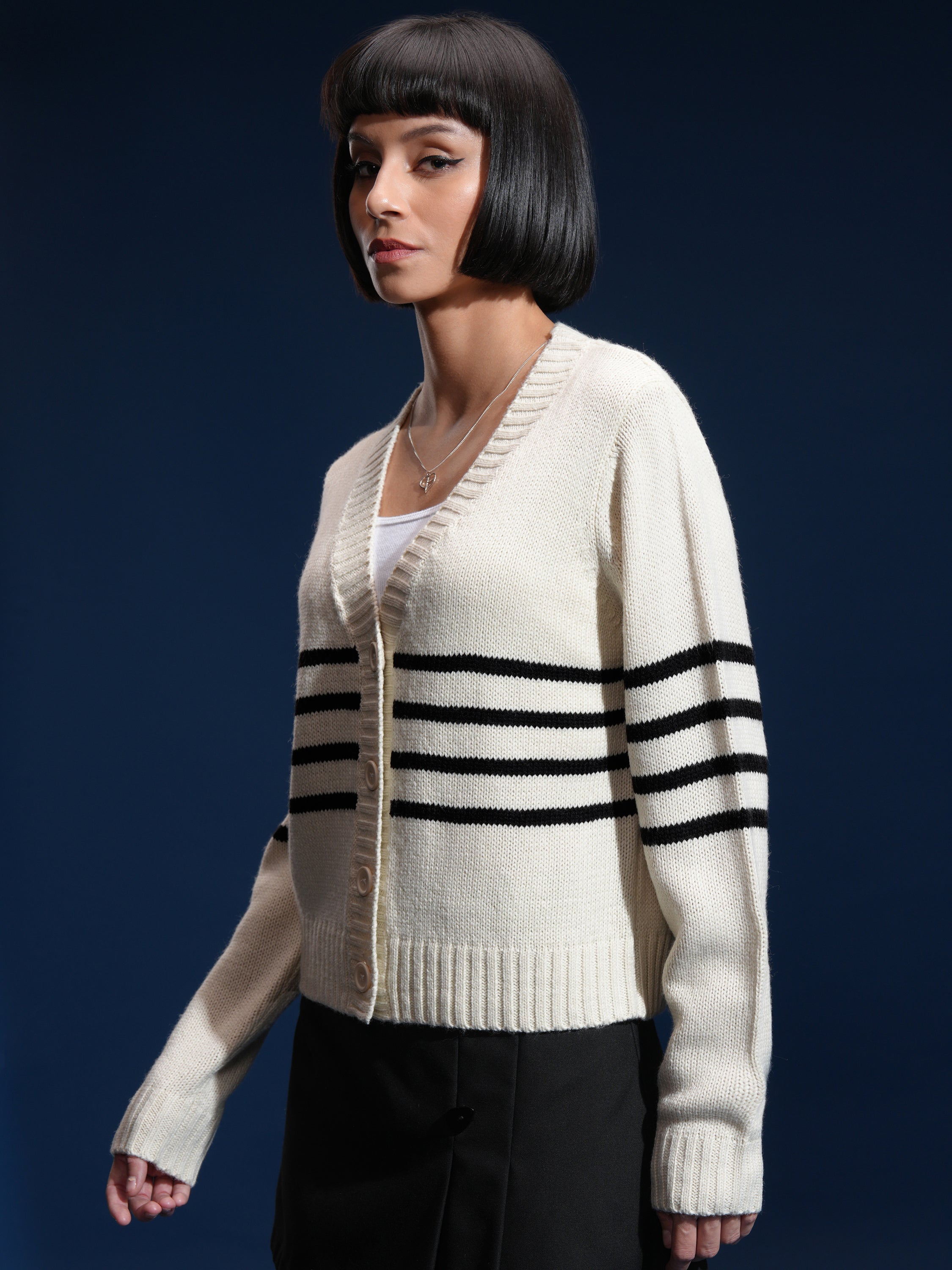 Tokyo Talkies Women White V-Neck Sweater - White - Image 4