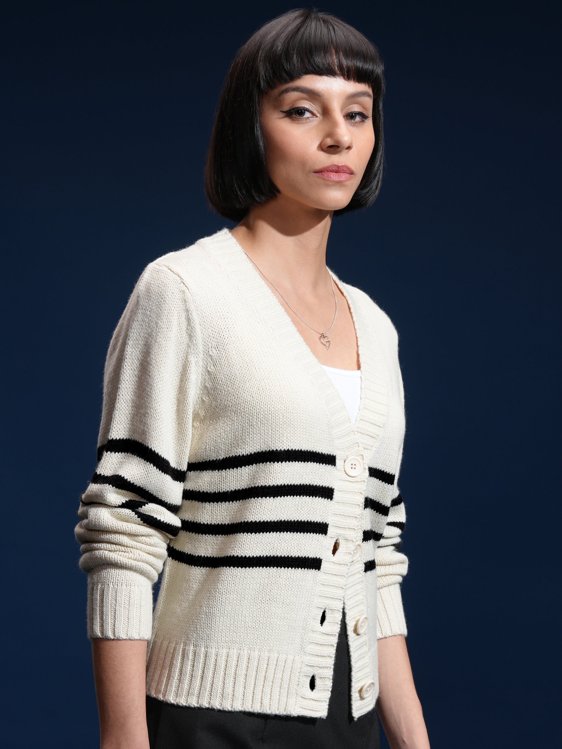 Tokyo Talkies Women White V-Neck Sweater - White - Image 6