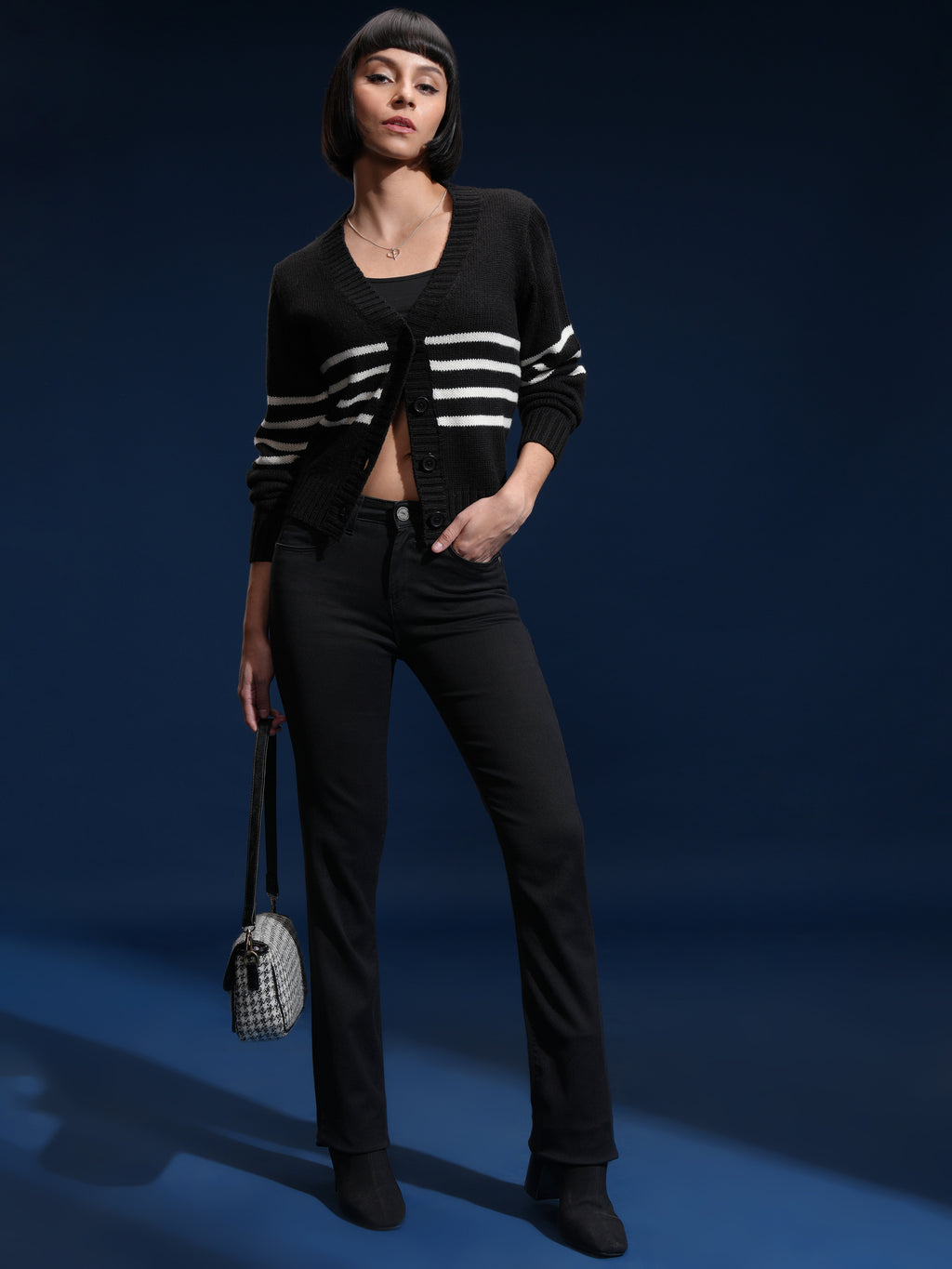 Tokyo Talkies Women Black V-Neck Sweater - Black - Image 2
