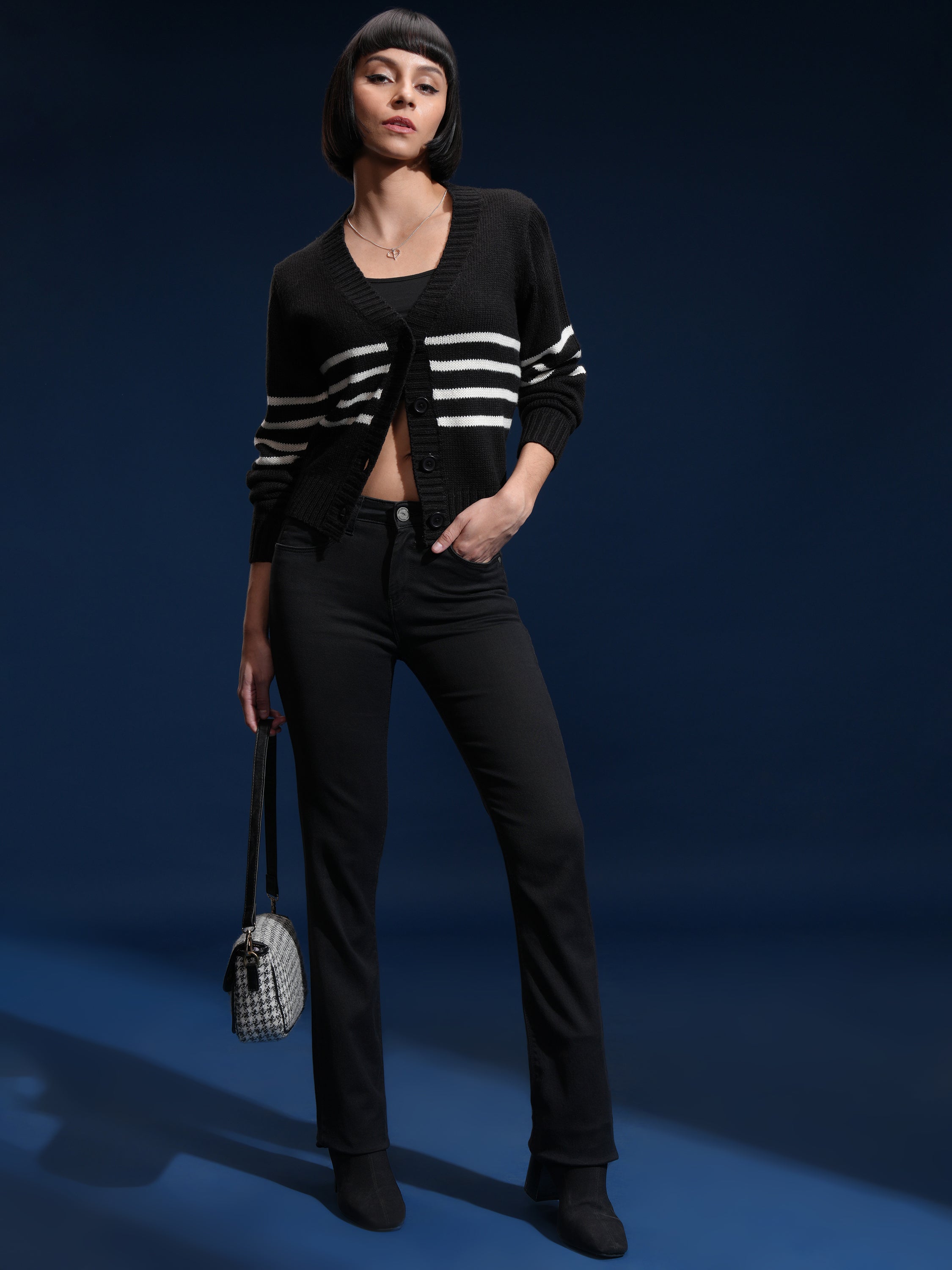 Tokyo Talkies Women Black V-Neck Sweater - Black - Image 2