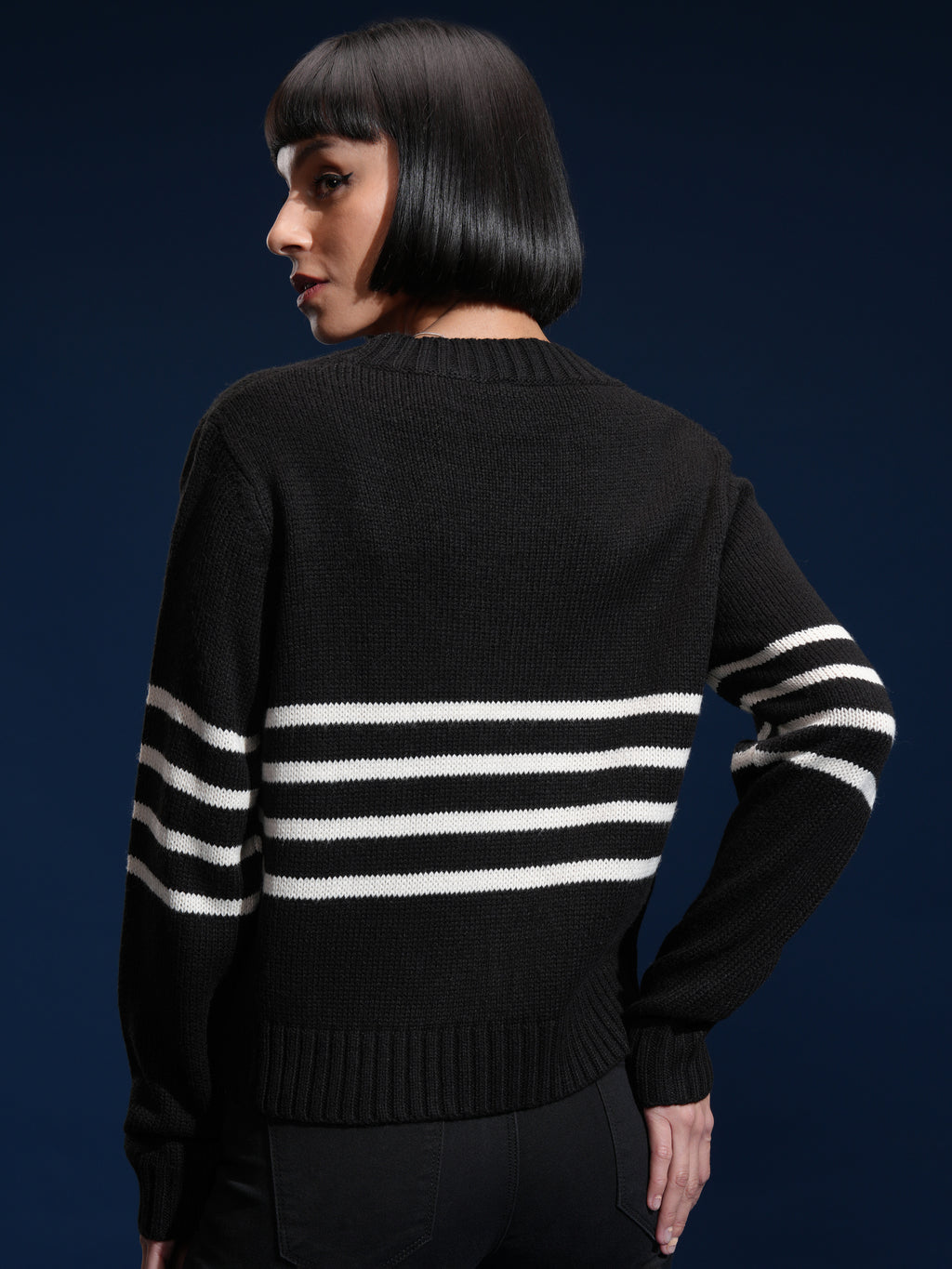 Tokyo Talkies Women Black V-Neck Sweater - Black - Image 3
