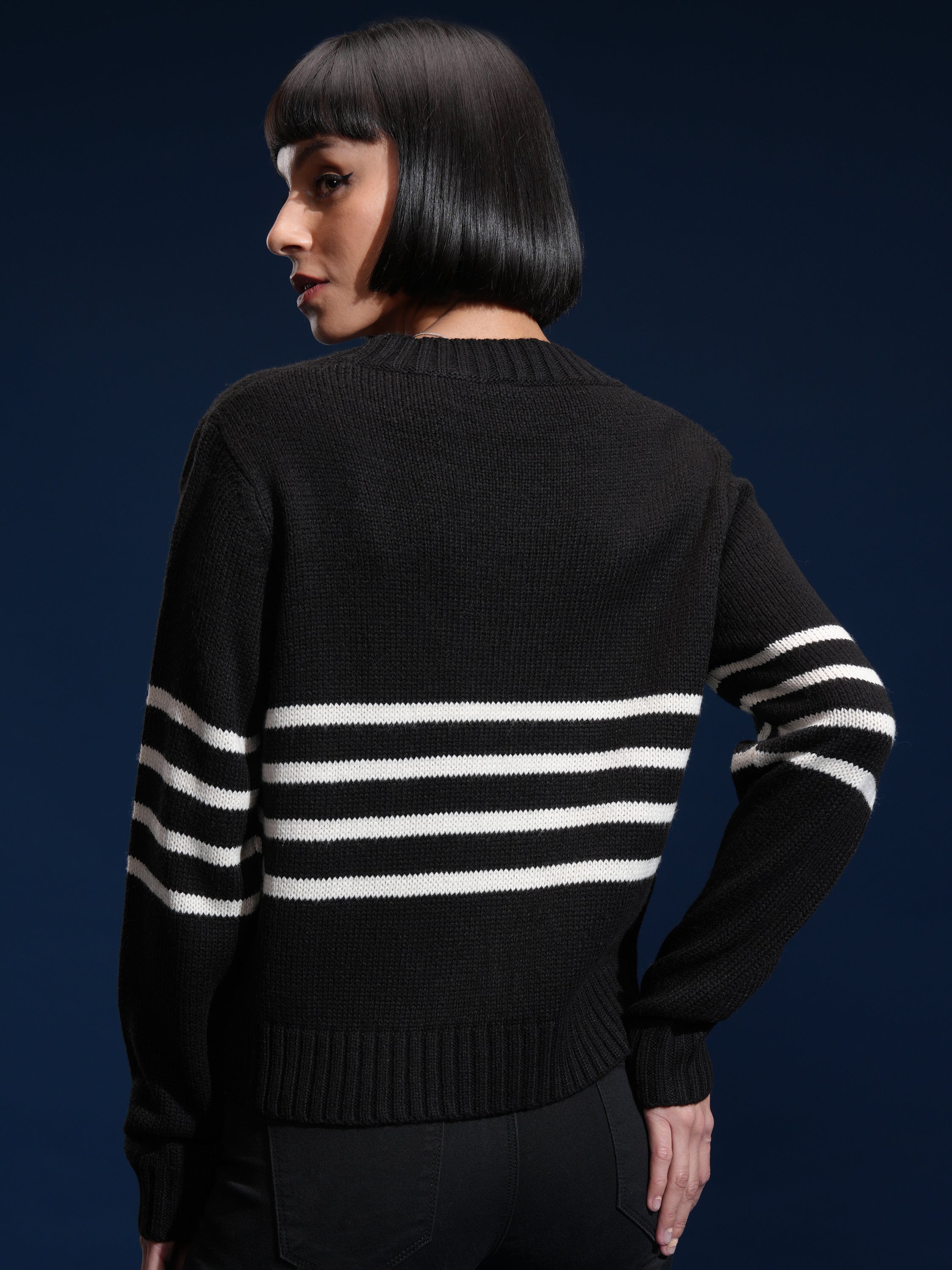 Tokyo Talkies Women Black V-Neck Sweater - Black - Image 3