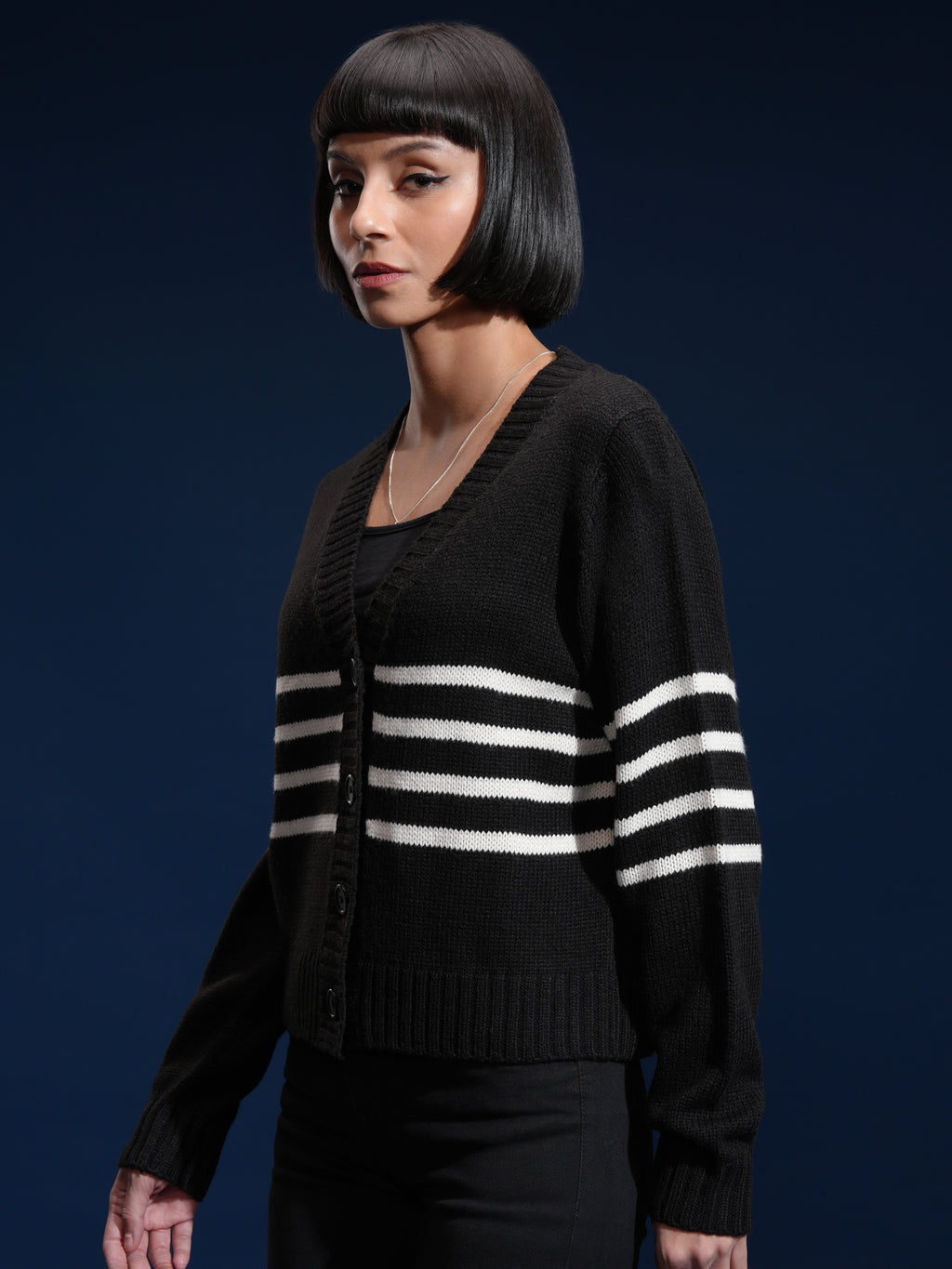 Tokyo Talkies Women Black V-Neck Sweater - Black - Image 4