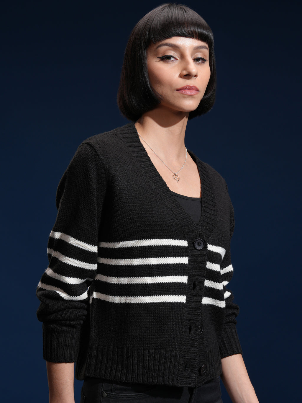 Tokyo Talkies Women Black V-Neck Sweater - Black - Image 6