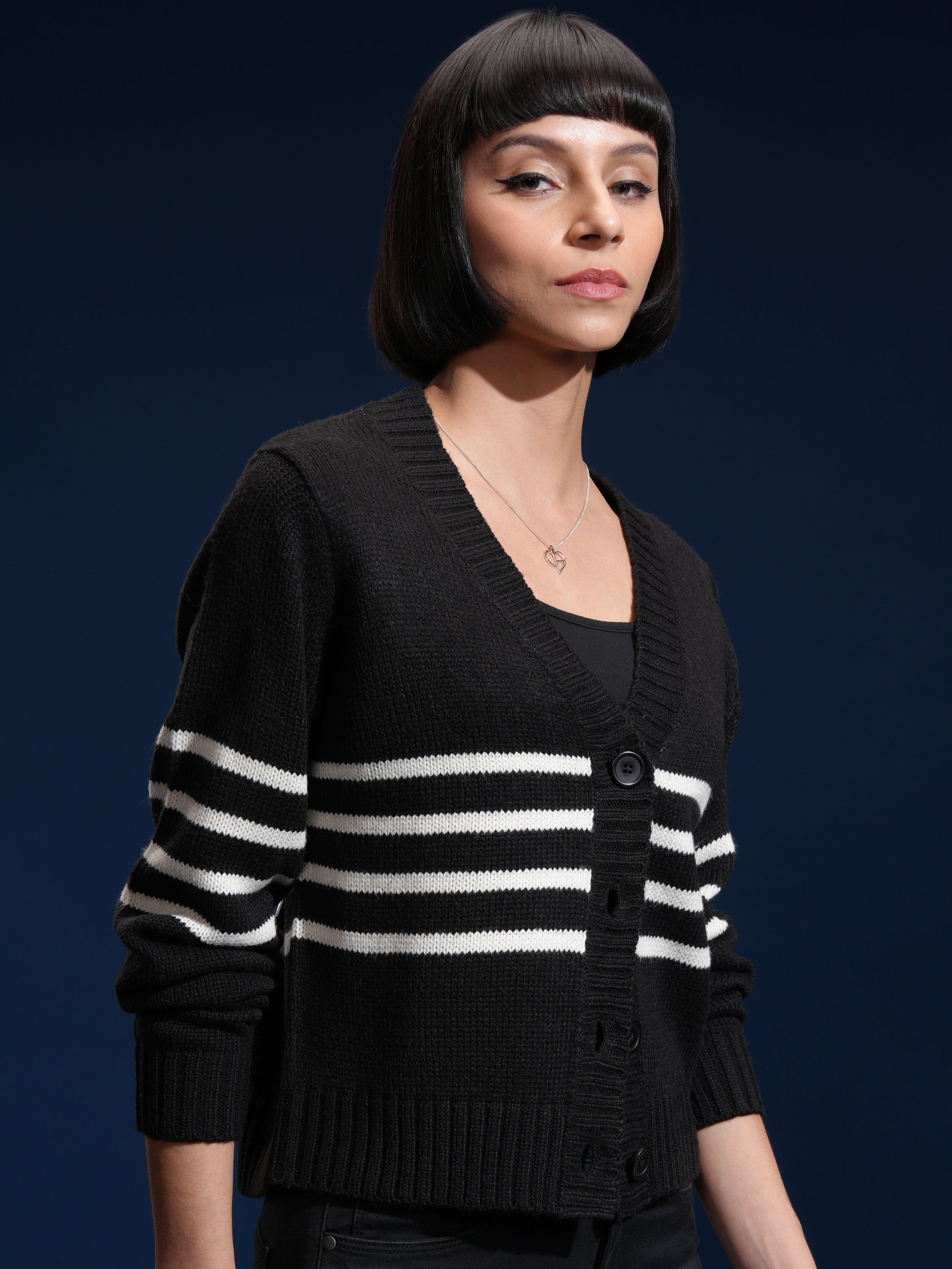 Tokyo Talkies Women Black V-Neck Sweater - Black - Image 6