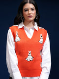 Tokyo Talkies Women Red V-Neck Sweater - Red - Image 1