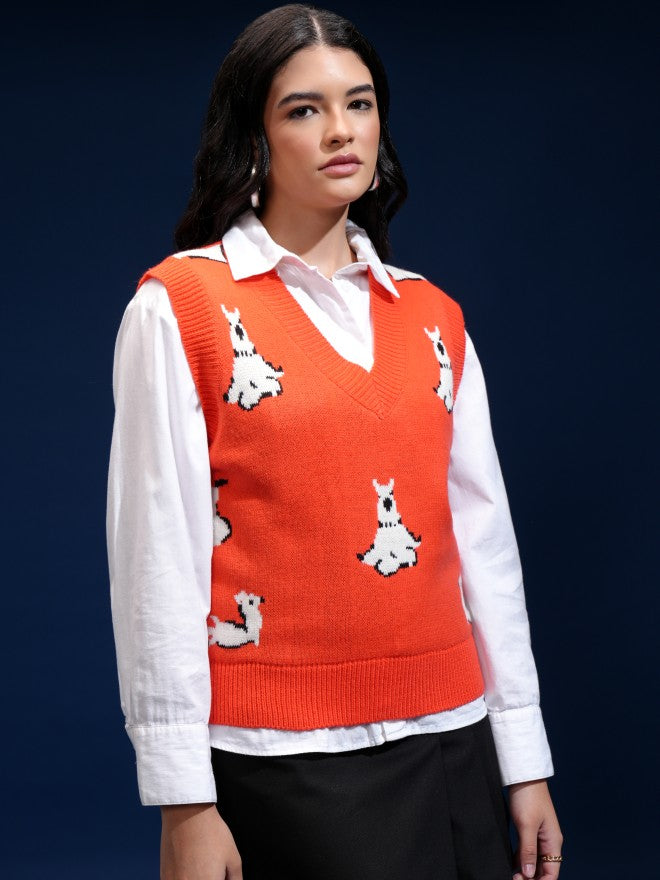 Tokyo Talkies Women Red V-Neck Sweater - Red - Image 6