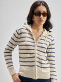 Tokyo Talkies Women Cream Hood Sweater - Cream - Image 1
